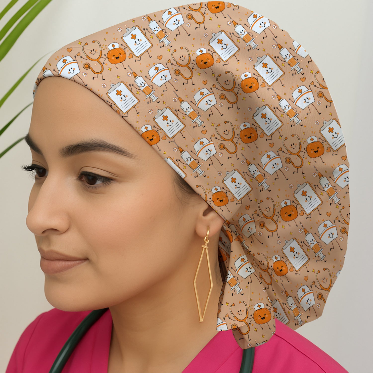 Halloween Stethoscope And Medical Icons Scrub Cap, Surgical Caps for Doctors