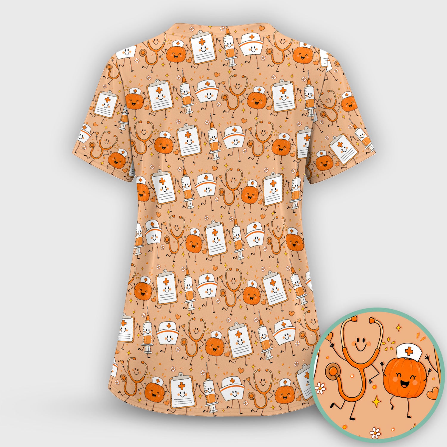 Halloween Stethoscope And Medical Icons Scrub Top, Comfortable Scrubs for Nurses