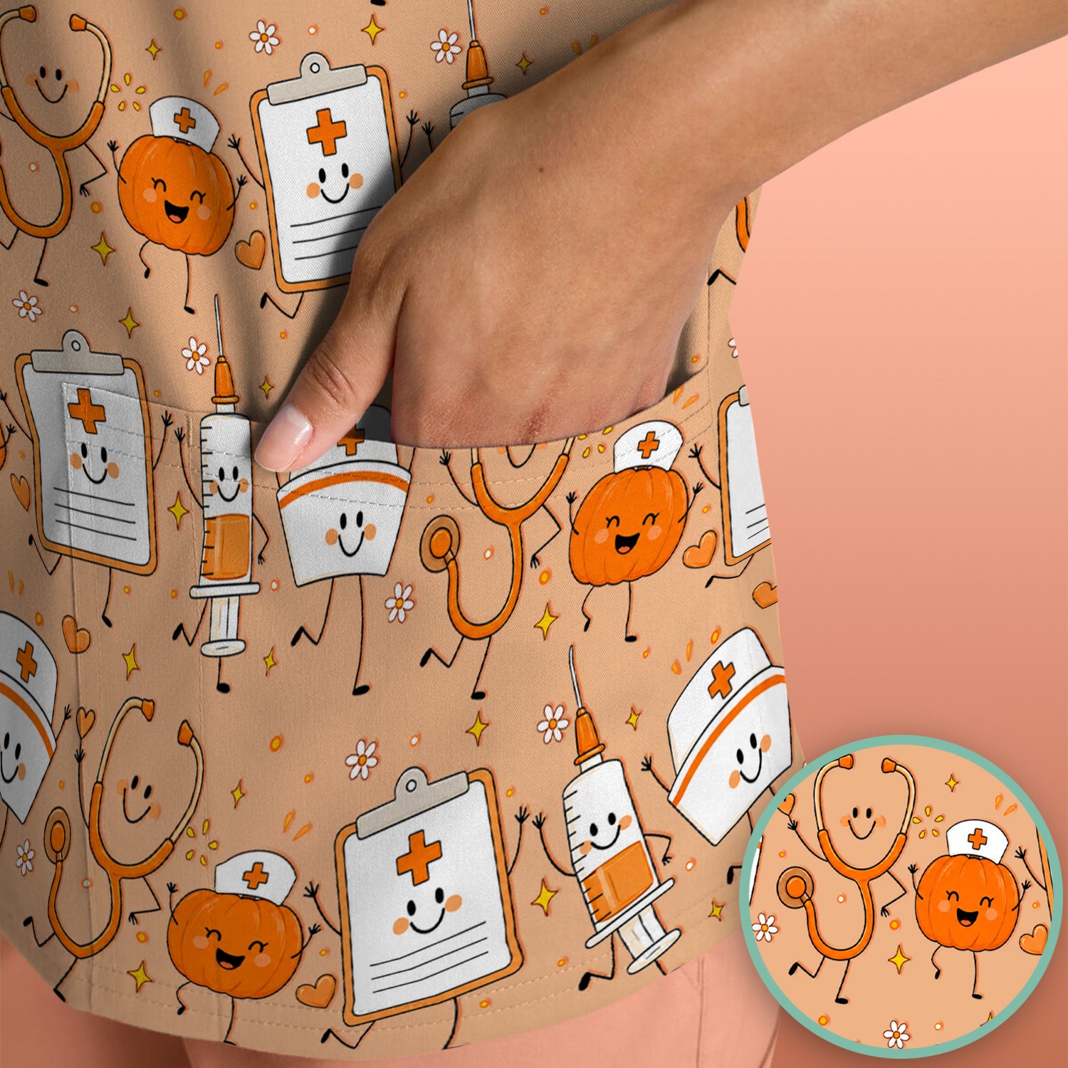Halloween Stethoscope And Medical Icons Scrub Top, Comfortable Scrubs for Nurses