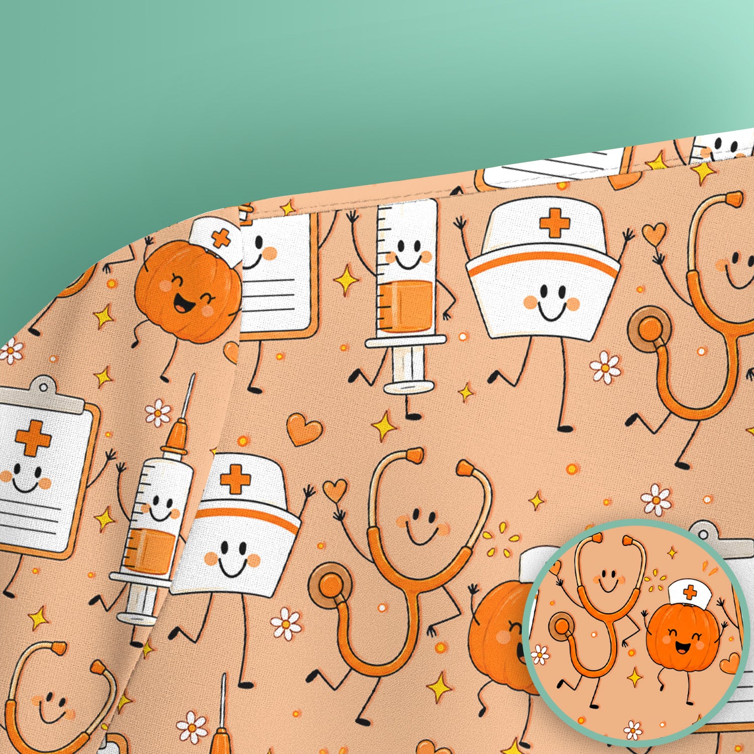 Halloween Stethoscope And Medical Icons Scrub Top, Comfortable Scrubs for Nurses