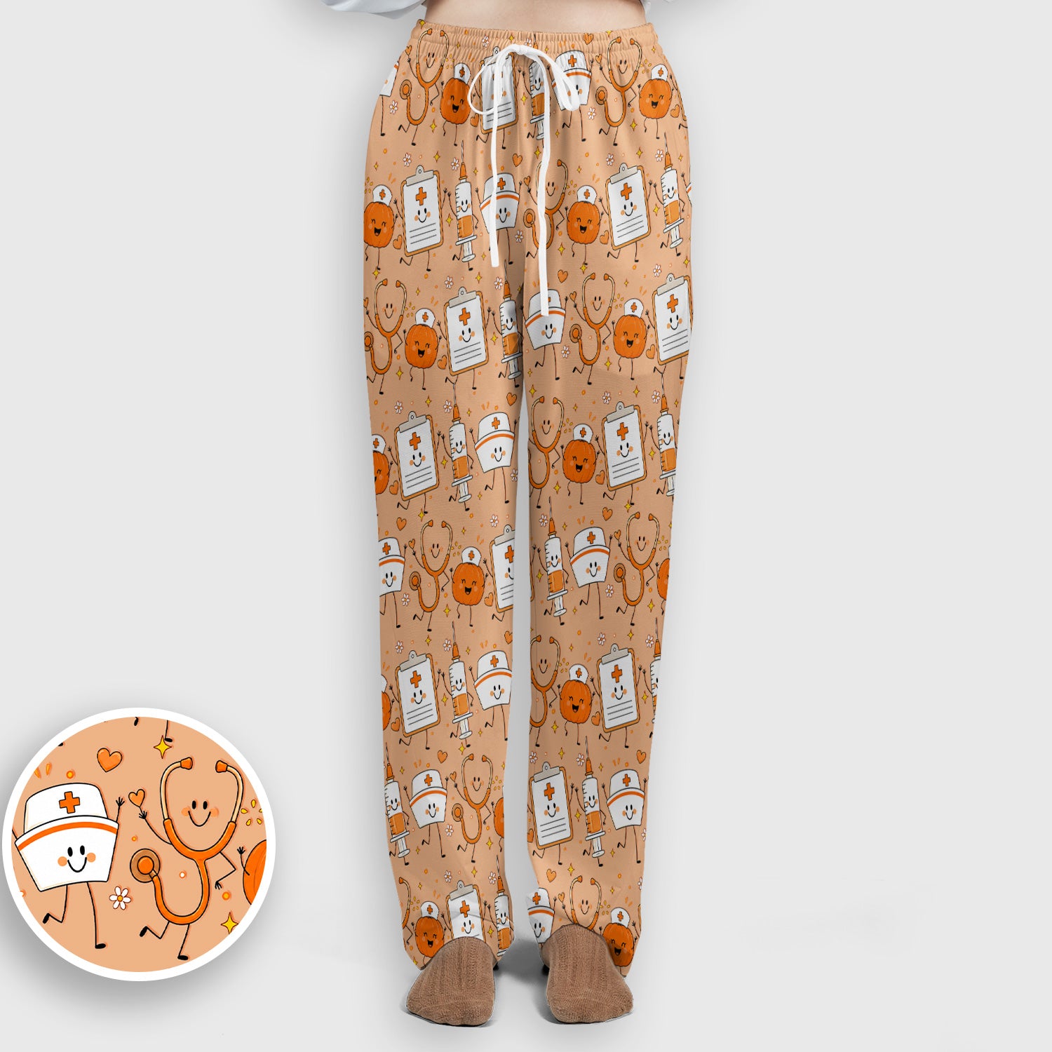 Halloween Stethoscope And Medical Icons Scrub Set, Scrub Pants and V Neck Top