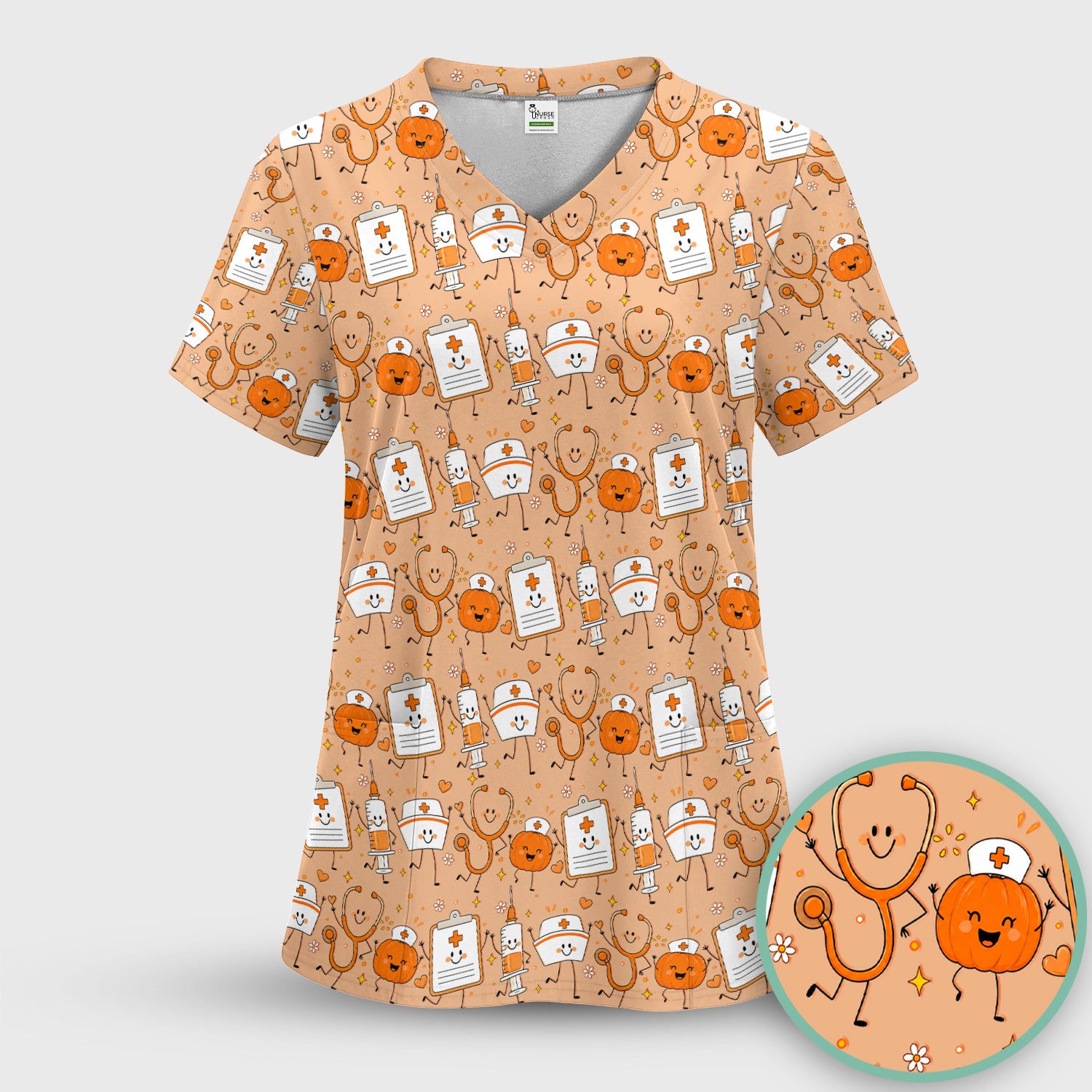 Halloween Stethoscope And Medical Icons Scrub Top, Comfortable Scrubs for Nurses