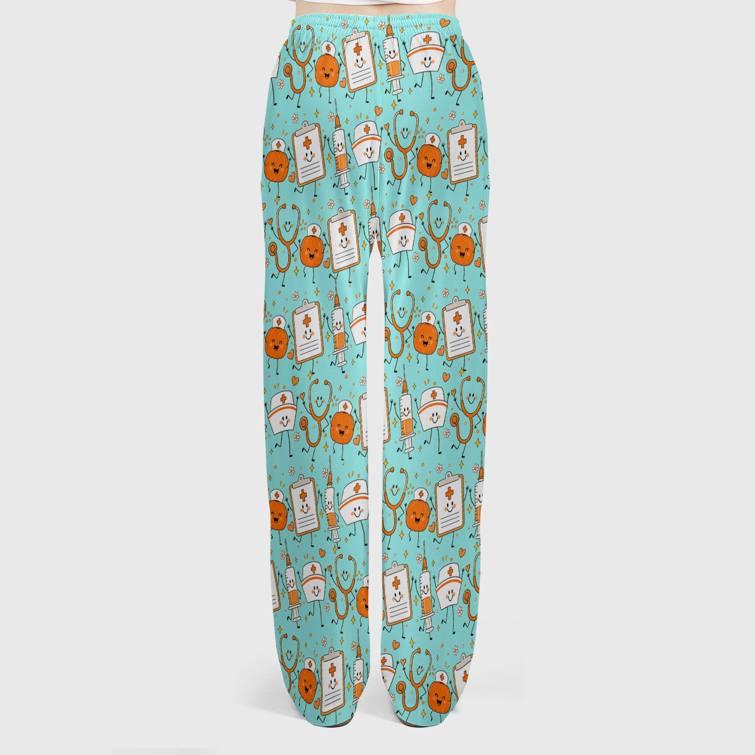 Halloween Stethoscope And Medical Icons Scrub Set, Scrub Pants and V Neck Top