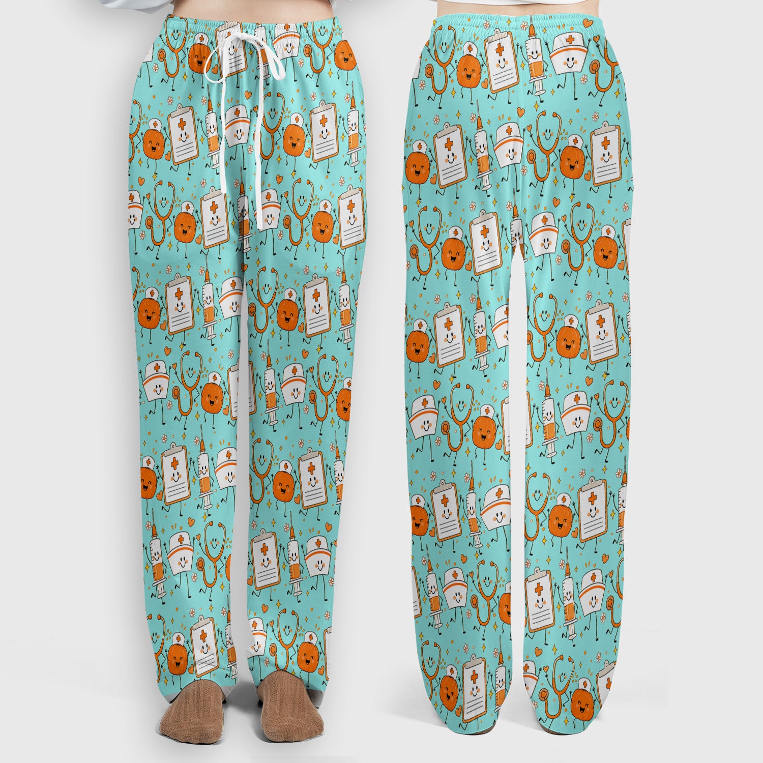 Halloween Stethoscope And Medical Icons Scrub Set, Scrub Pants and V Neck Top