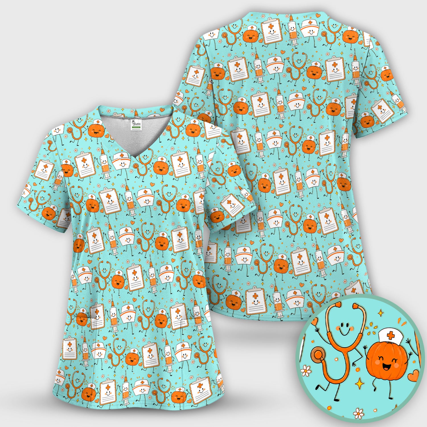Halloween Stethoscope And Medical Icons Scrub Top, Comfortable Scrubs for Nurses