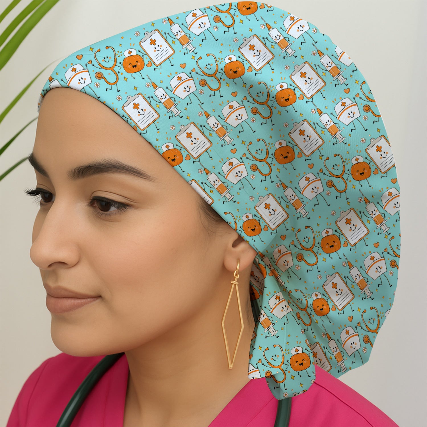 Halloween Stethoscope And Medical Icons Scrub Cap, Surgical Caps for Doctors