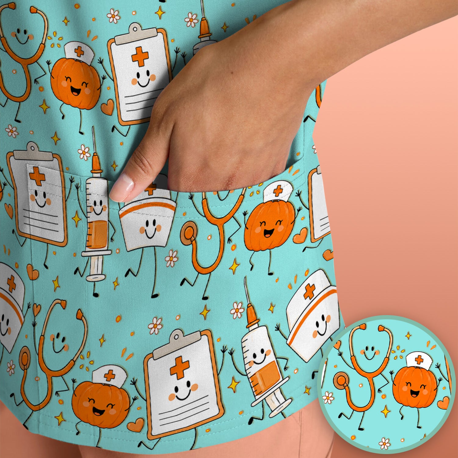 Halloween Stethoscope And Medical Icons Scrub Top, Comfortable Scrubs for Nurses