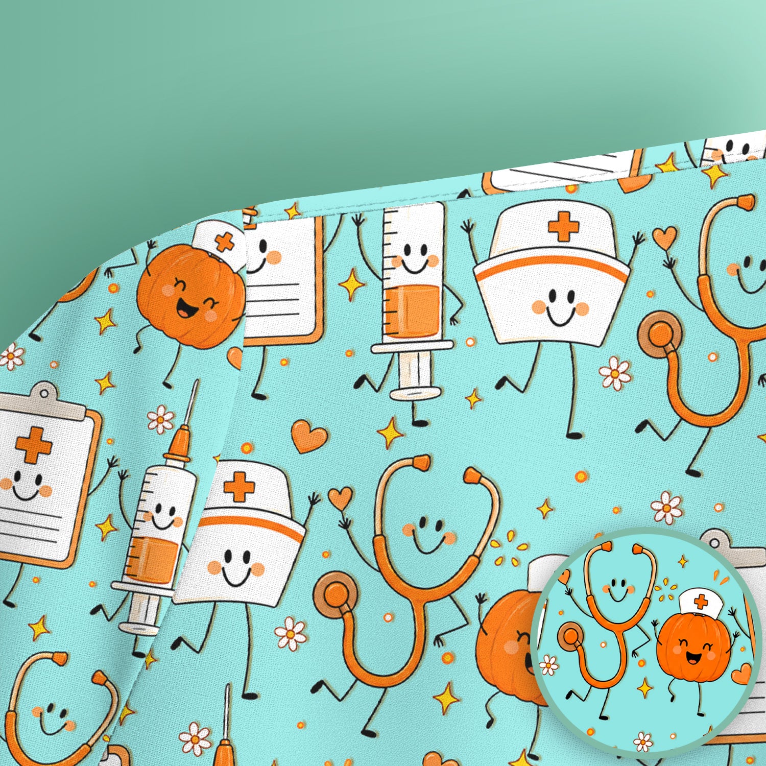Halloween Stethoscope And Medical Icons Scrub Top, Comfortable Scrubs for Nurses