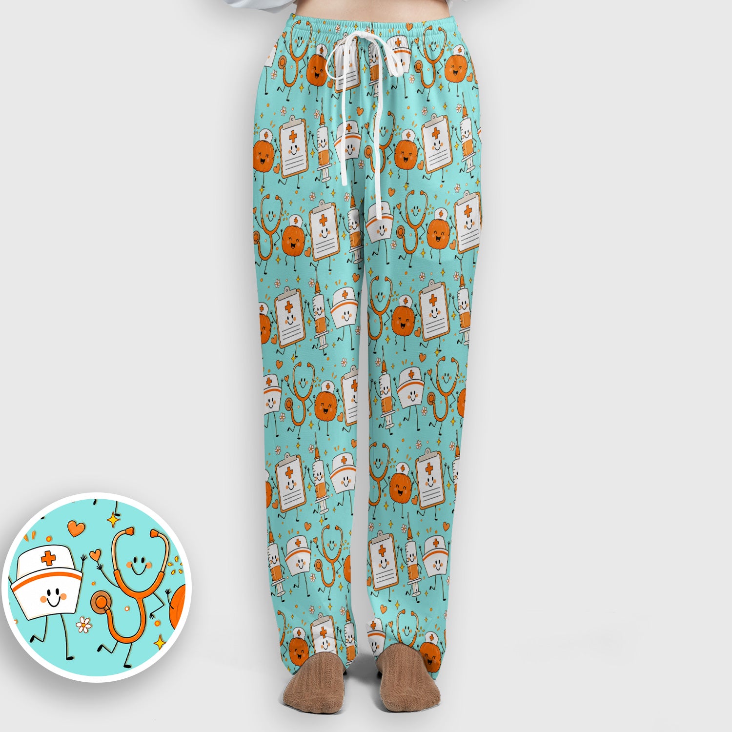Halloween Stethoscope And Medical Icons Scrub Set, Scrub Pants and V Neck Top