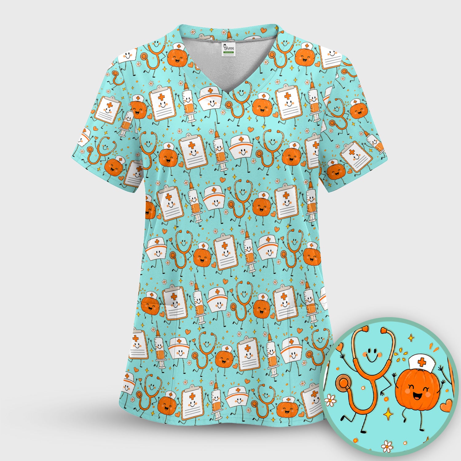 Halloween Stethoscope And Medical Icons Scrub Top, Comfortable Scrubs for Nurses