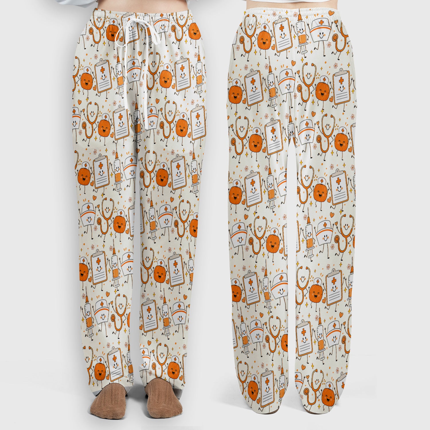 Halloween Stethoscope And Medical Icons Scrub Set, Scrub Pants and V Neck Top
