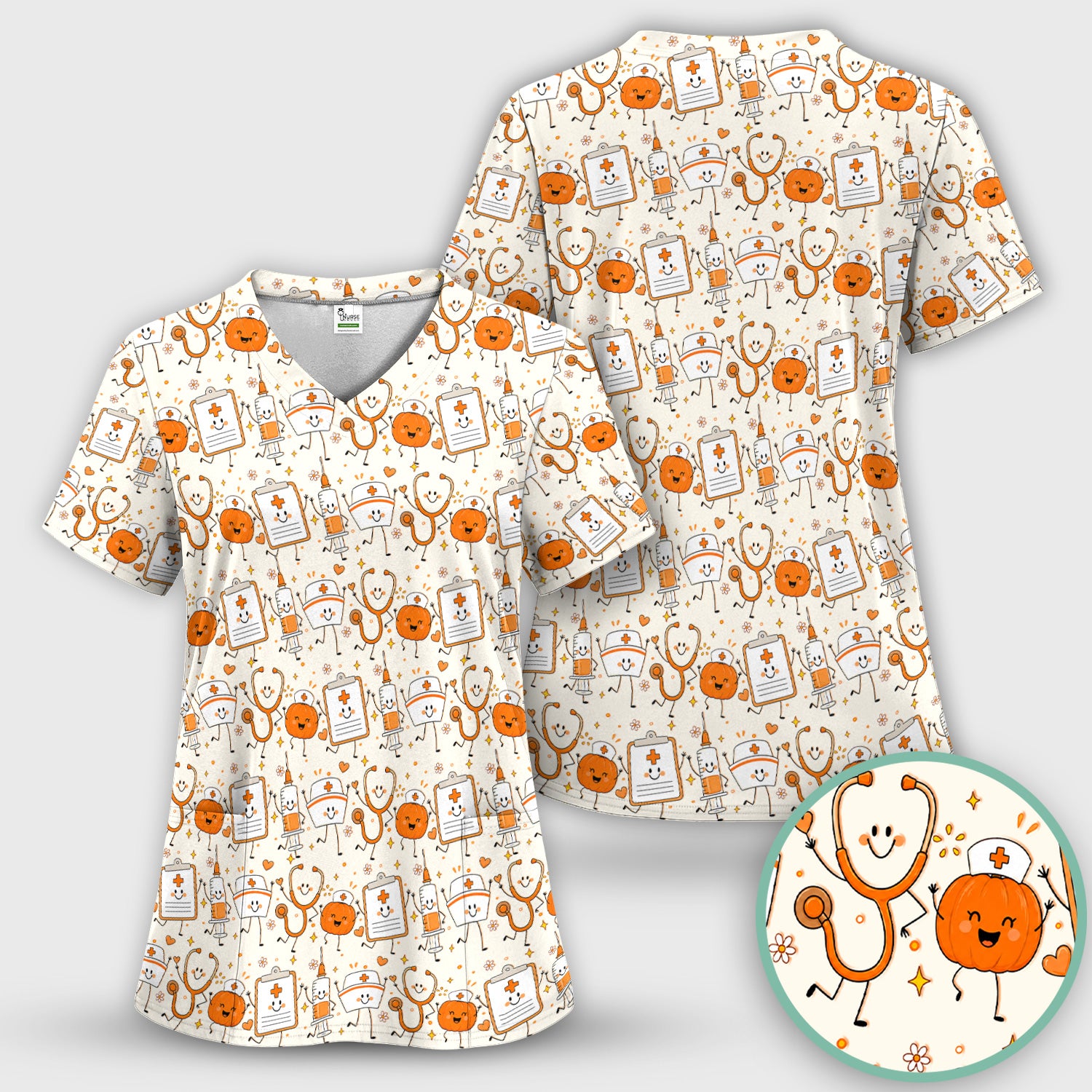 Halloween Stethoscope And Medical Icons Scrub Top, Comfortable Scrubs for Nurses