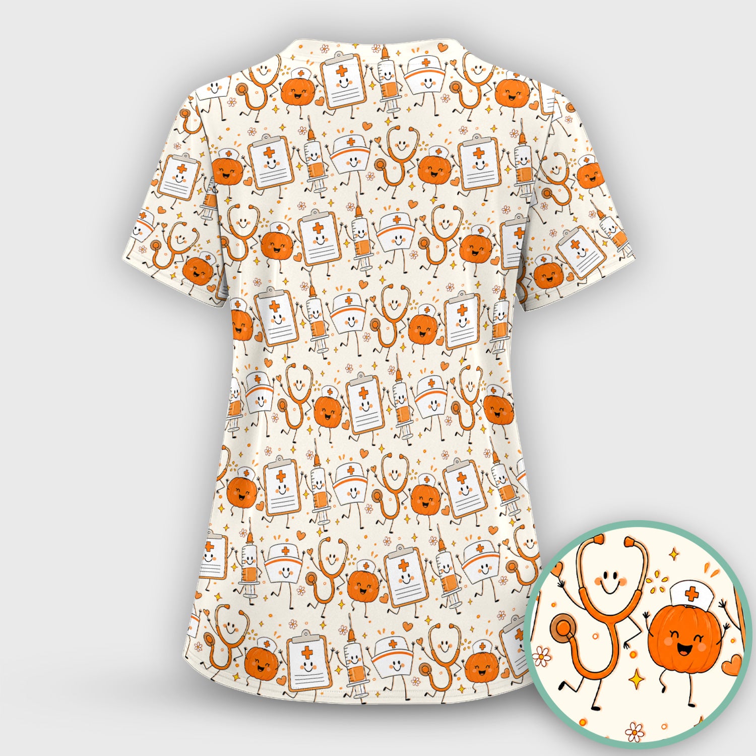 Halloween Stethoscope And Medical Icons Scrub Top, Comfortable Scrubs for Nurses