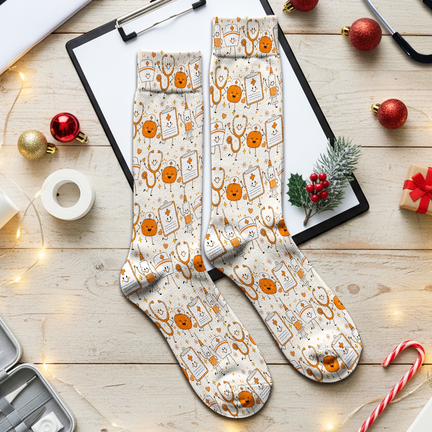 Halloween Stethoscope And Medical Icons Socks, Adult Socks for Men and Women