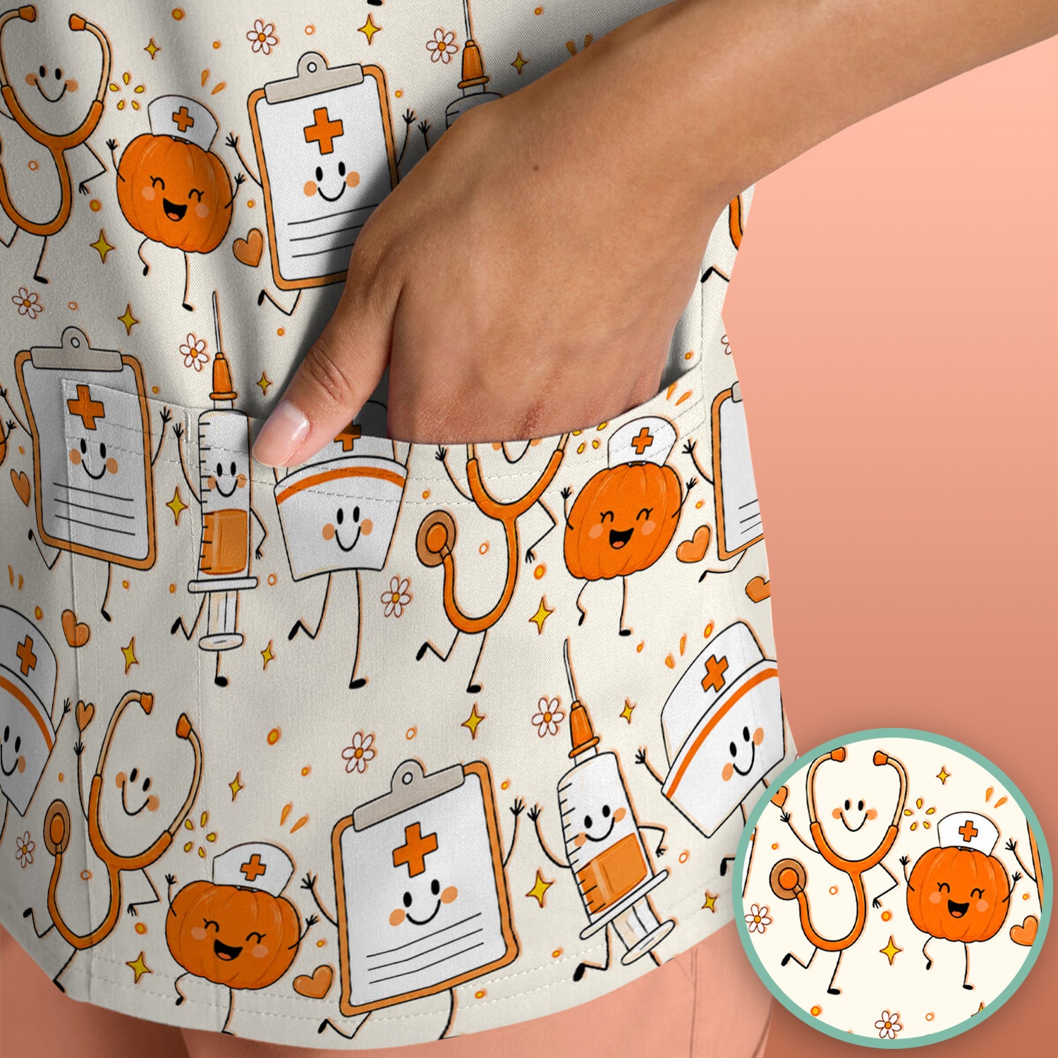 Halloween Stethoscope And Medical Icons Scrub Top, Comfortable Scrubs for Nurses