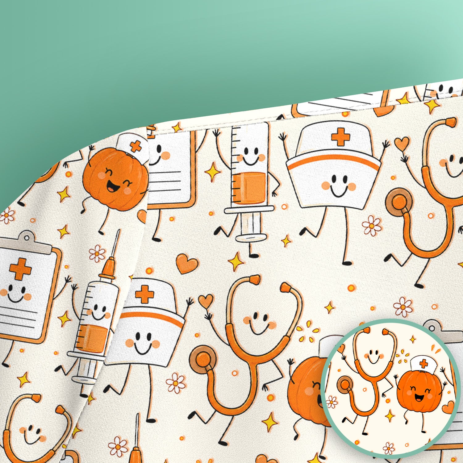 Halloween Stethoscope And Medical Icons Scrub Top, Comfortable Scrubs for Nurses