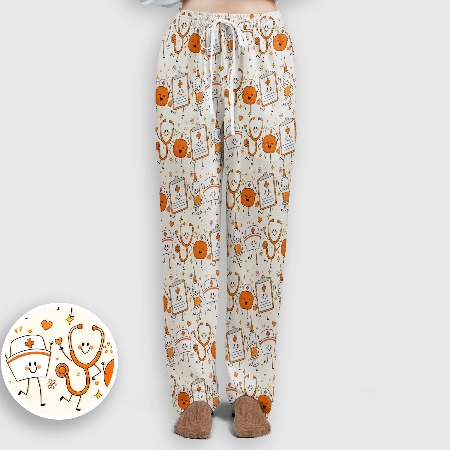 Halloween Stethoscope And Medical Icons Scrub Set, Scrub Pants and V Neck Top
