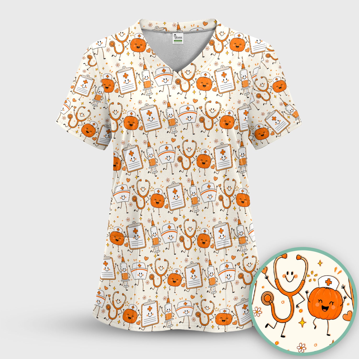 Halloween Stethoscope And Medical Icons Scrub Top, Comfortable Scrubs for Nurses
