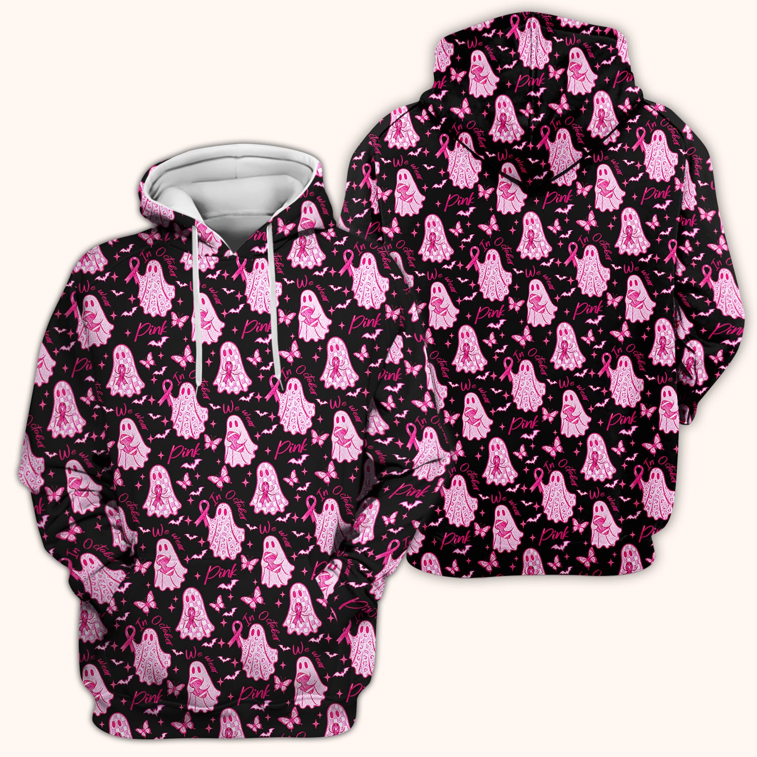 Spooky Pink Ribbon Ghost Scrub Top, Comfortable Scrubs for Nurses