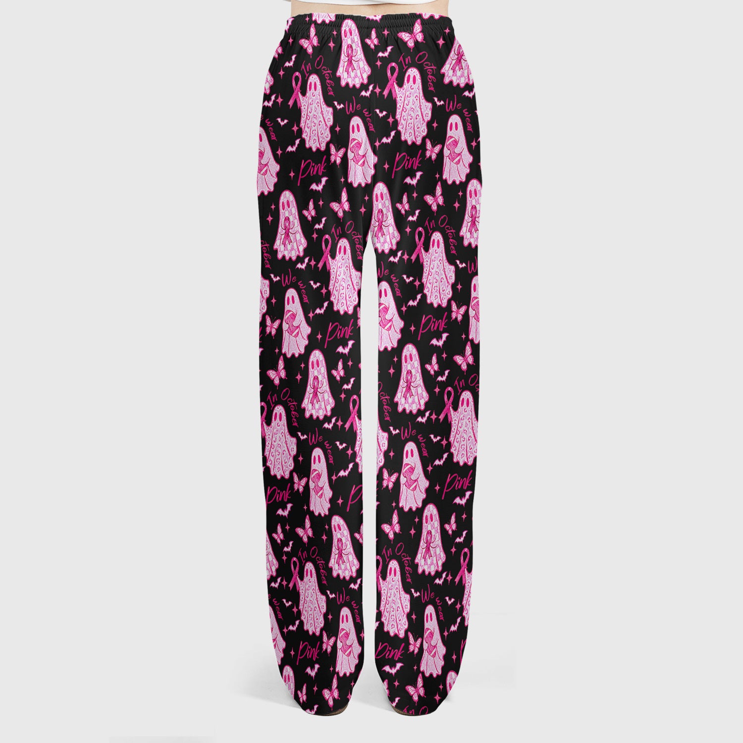 Spooky Pink Ribbon Ghost Scrub Set, Scrub Pants and V Neck Top