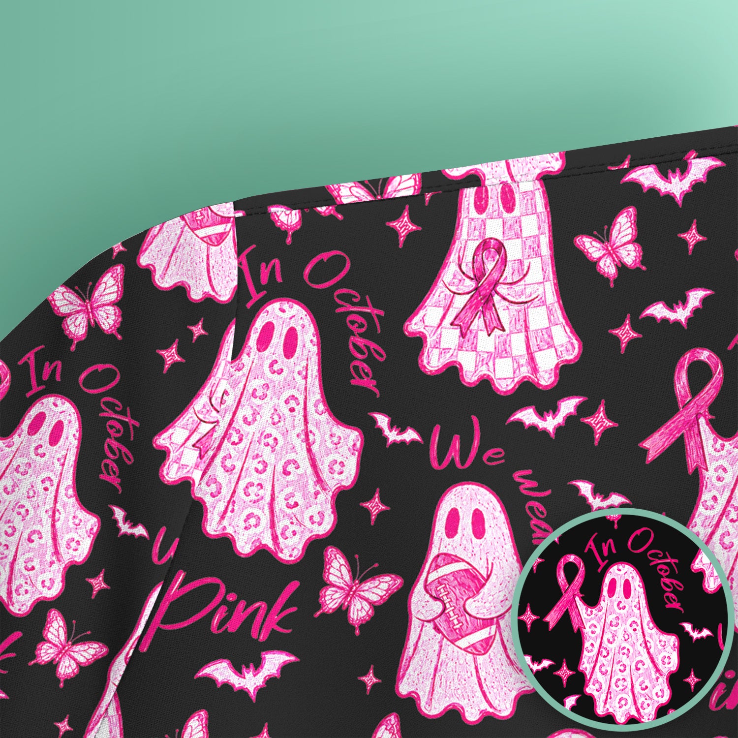 Spooky Pink Ribbon Ghost Scrub Top, Comfortable Scrubs for Nurses