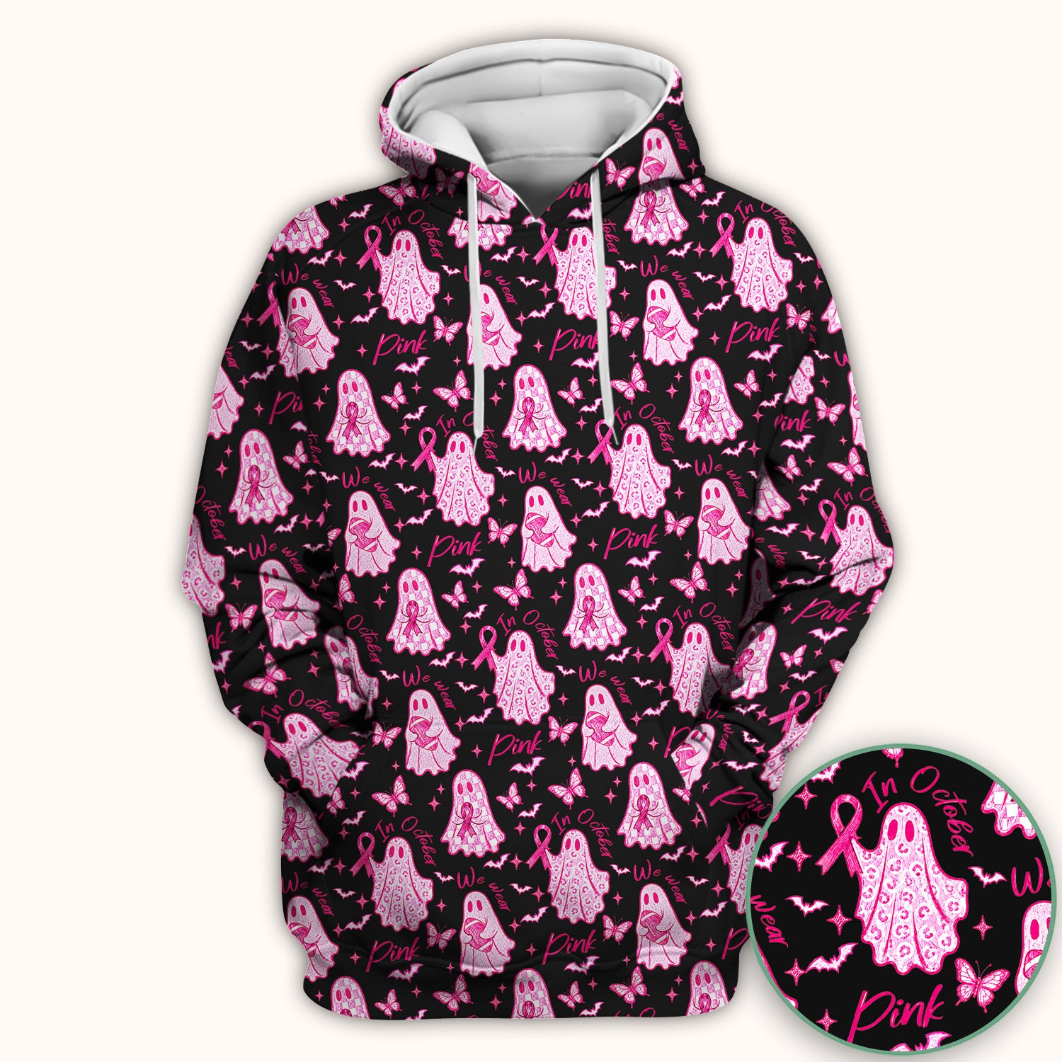 Spooky Pink Ribbon Ghost Scrub Top, Comfortable Scrubs for Nurses