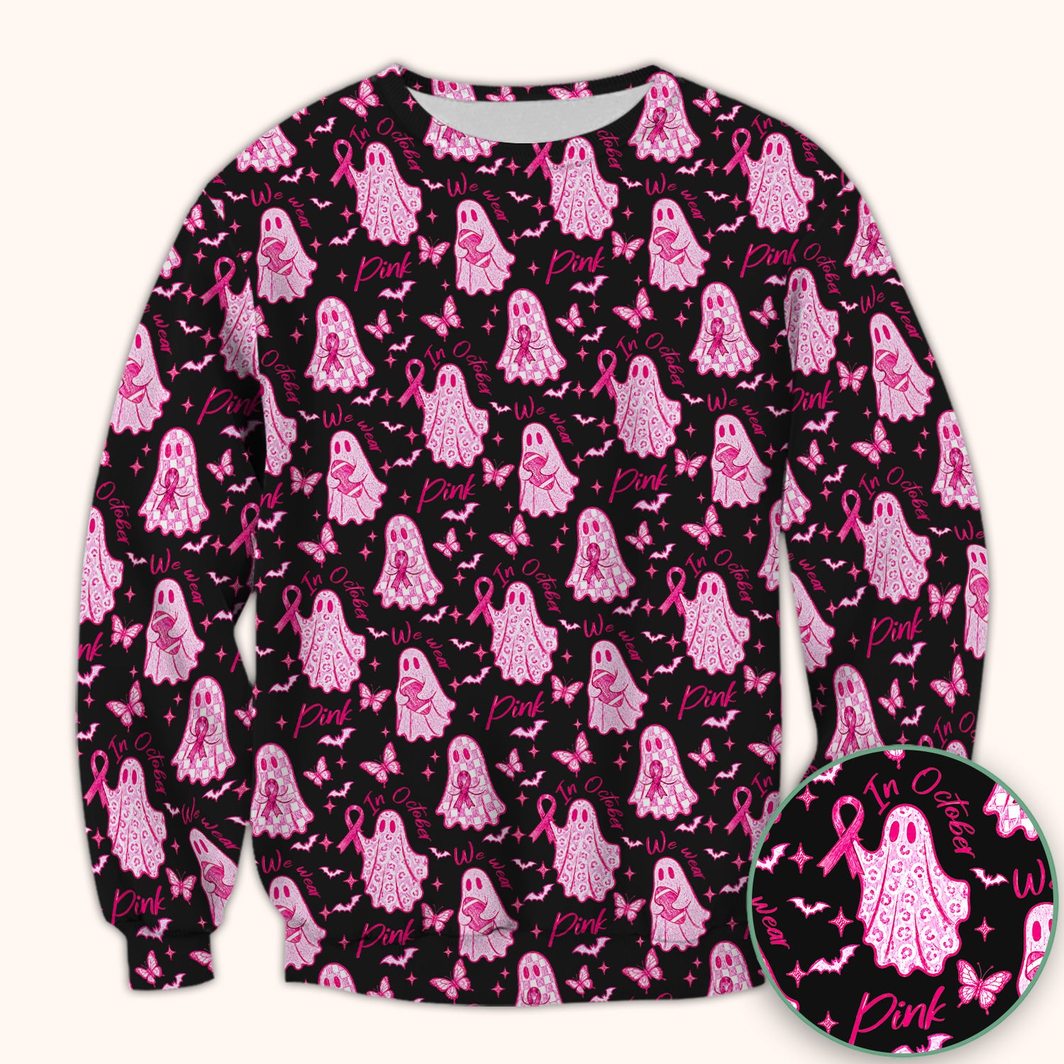 Spooky Pink Ribbon Ghost Scrub Top, Comfortable Scrubs for Nurses