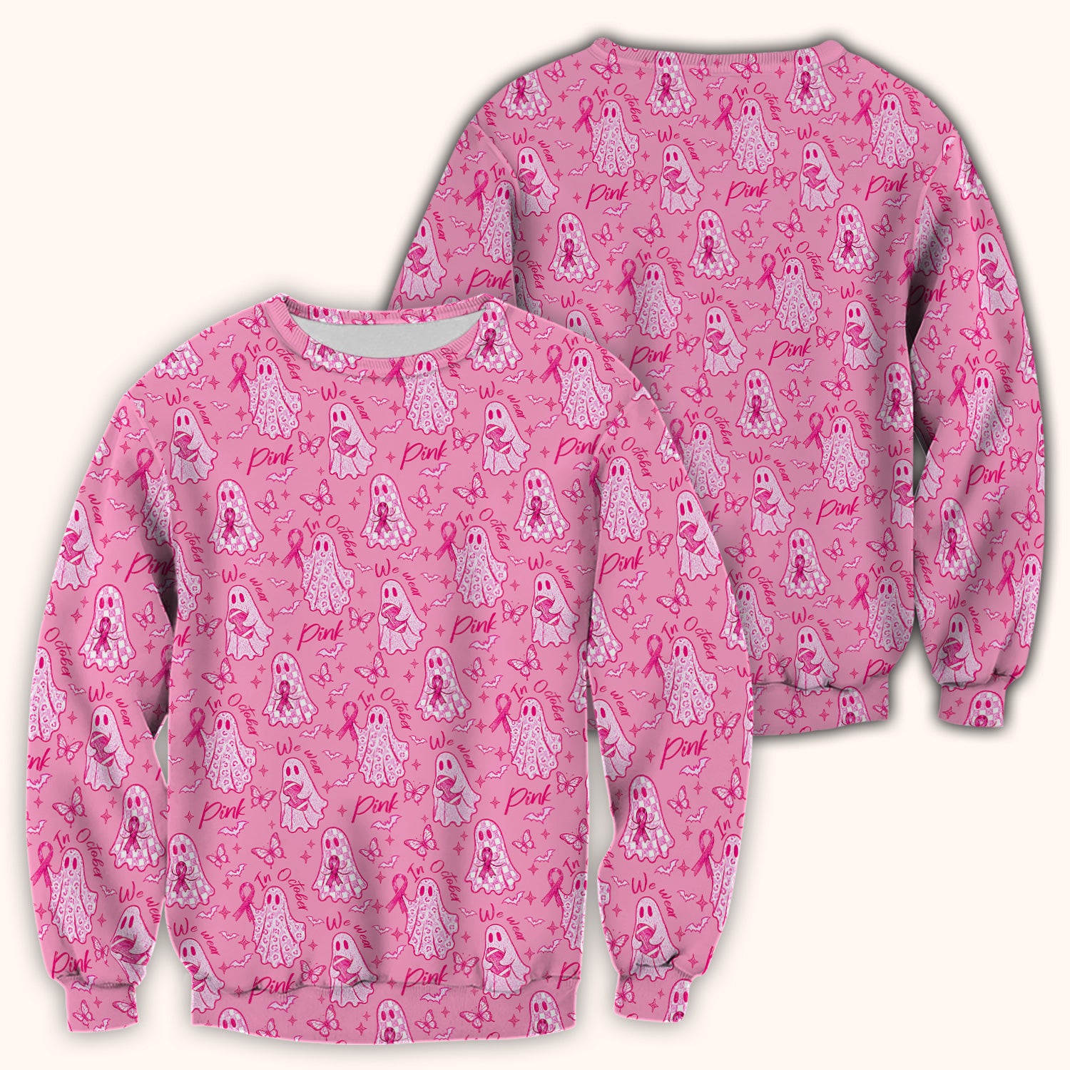 Spooky Pink Ribbon Ghost Scrub Top, Comfortable Scrubs for Nurses