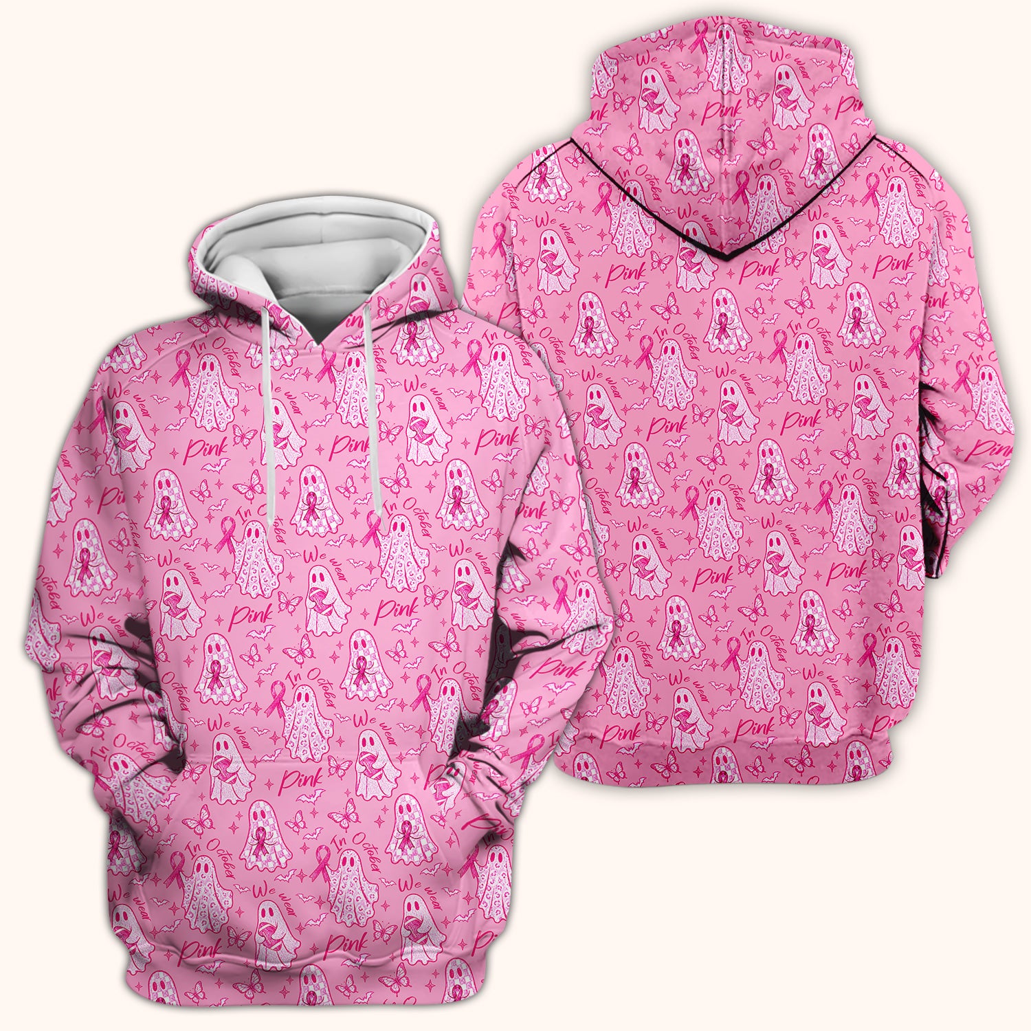 Spooky Pink Ribbon Ghost Scrub Top, Comfortable Scrubs for Nurses