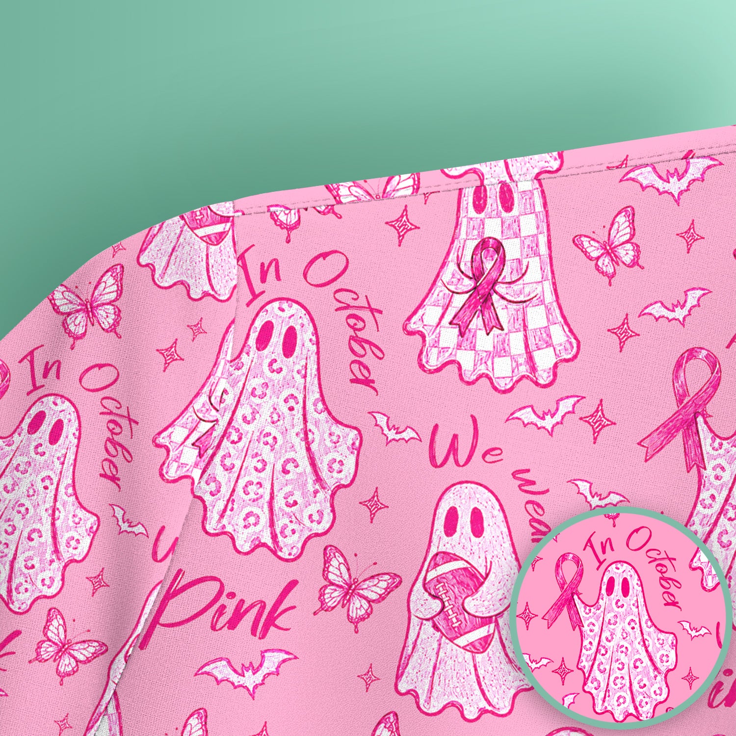 Spooky Pink Ribbon Ghost Scrub Top, Comfortable Scrubs for Nurses