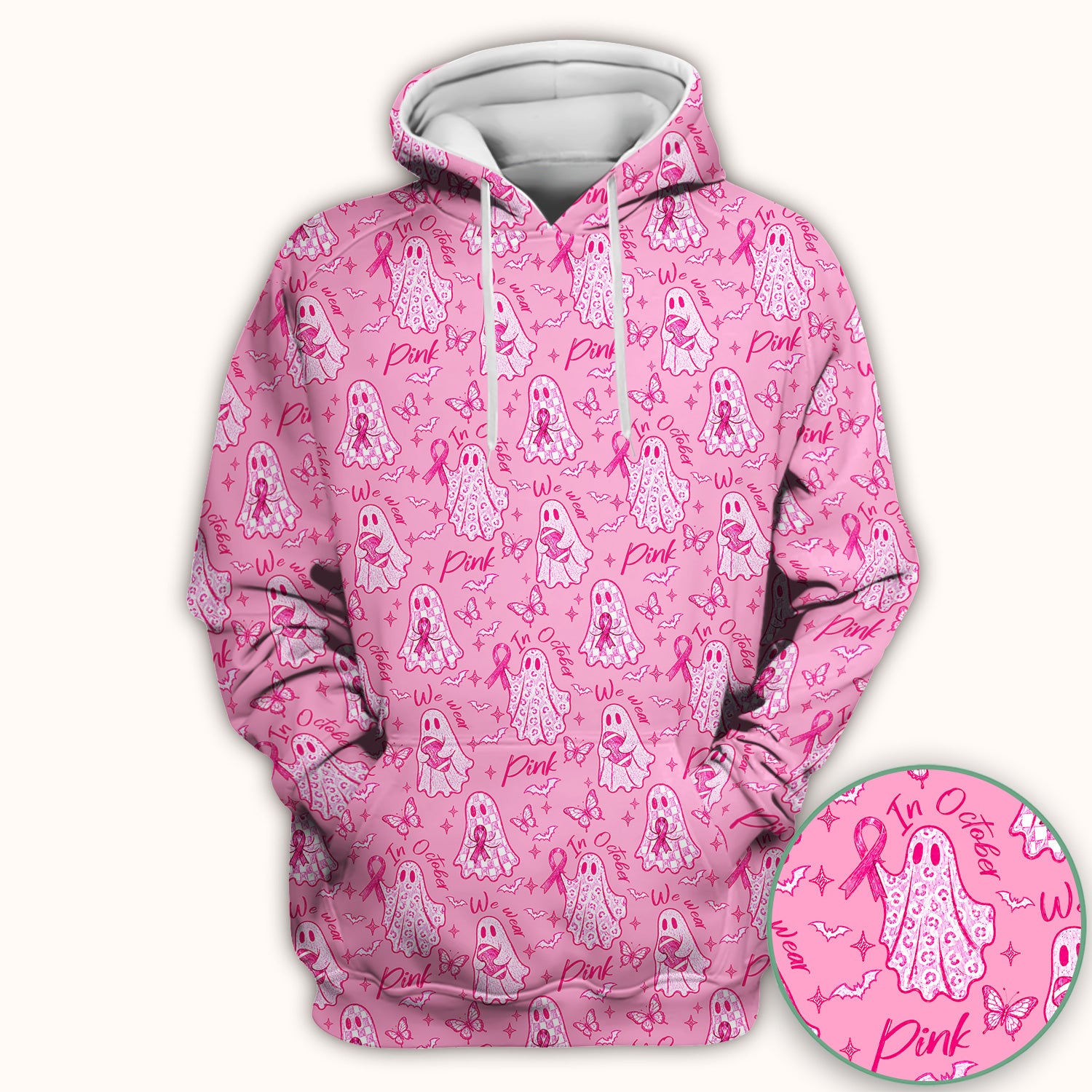 Spooky Pink Ribbon Ghost Scrub Top, Comfortable Scrubs for Nurses