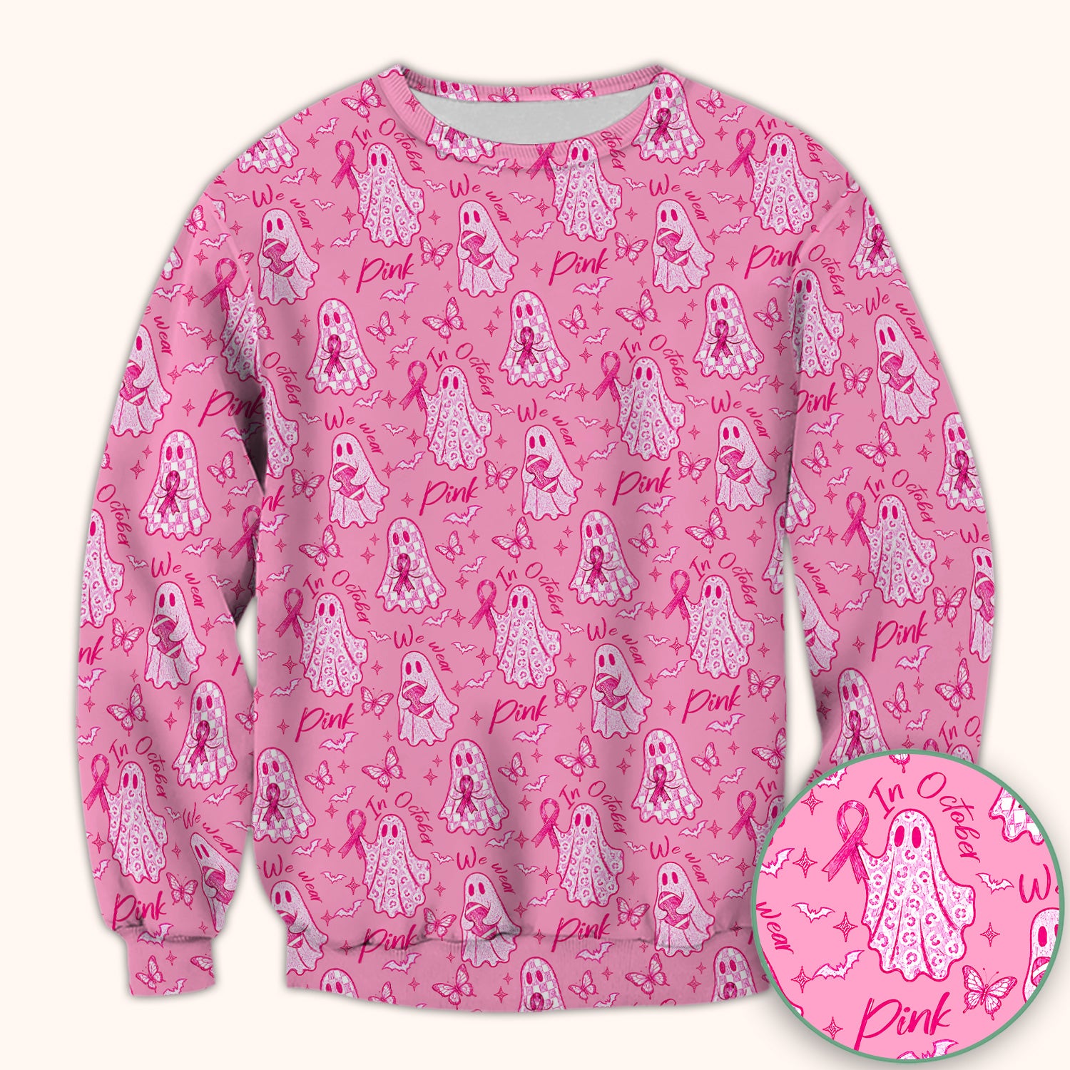 Spooky Pink Ribbon Ghost Scrub Top, Comfortable Scrubs for Nurses