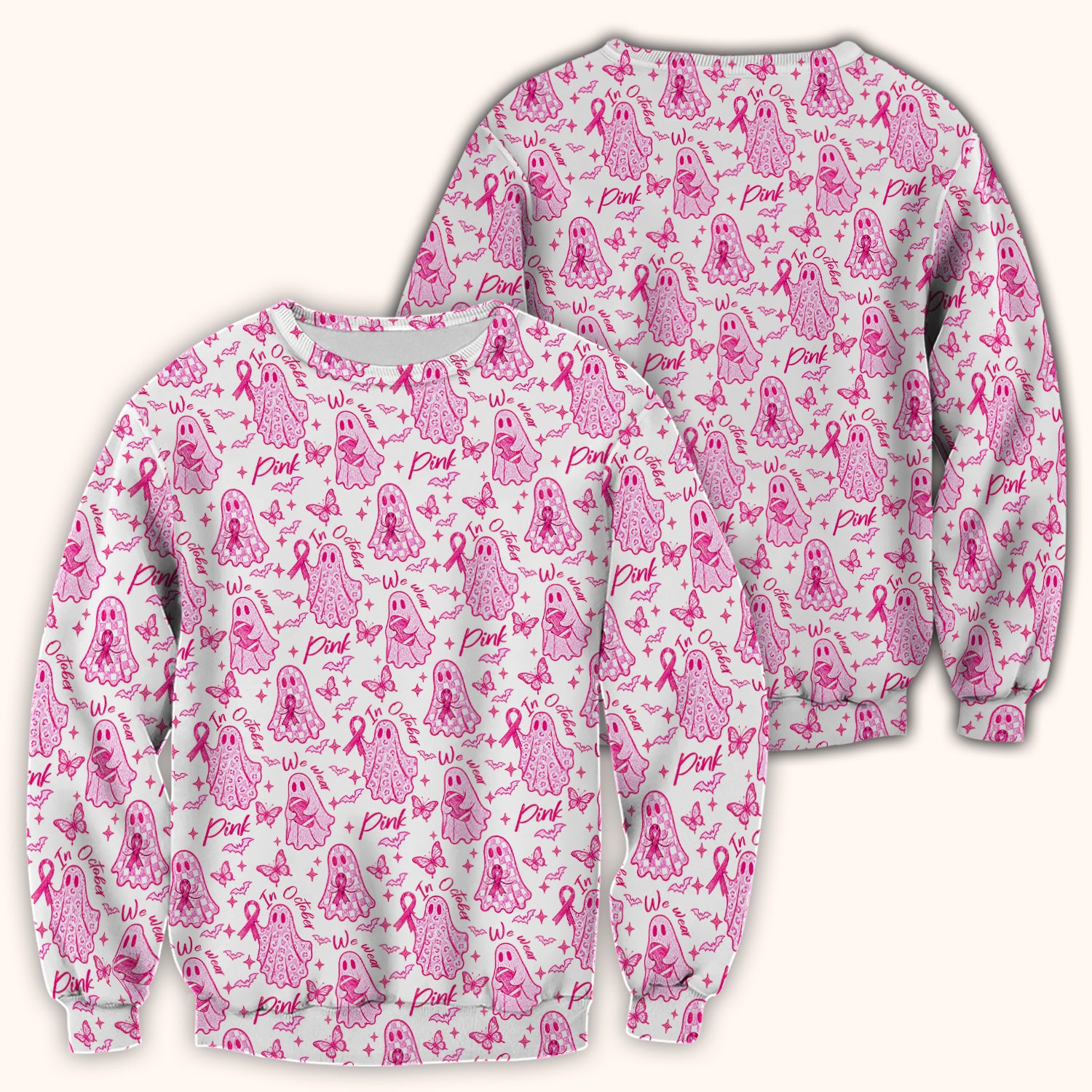 Spooky Pink Ribbon Ghost Scrub Top, Comfortable Scrubs for Nurses