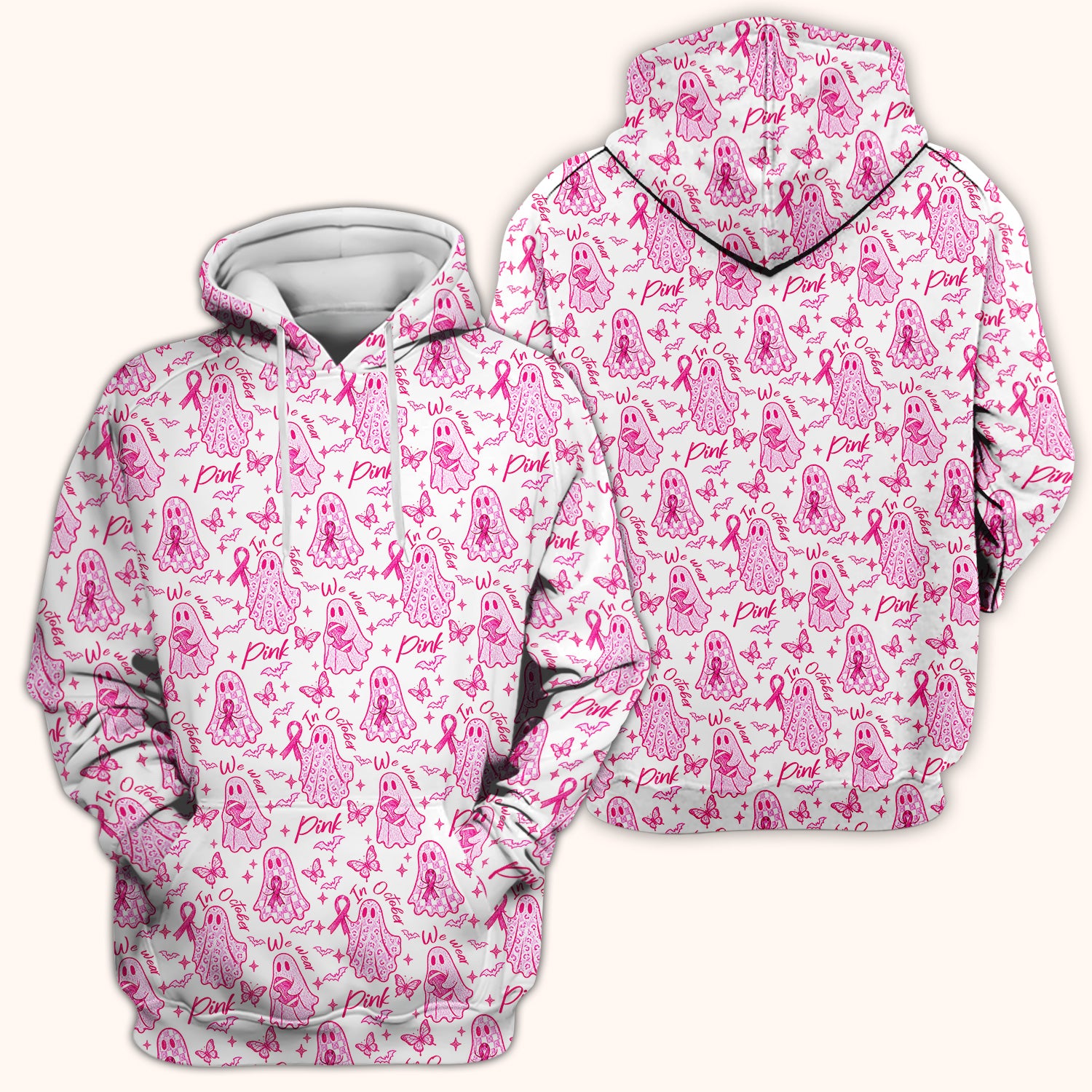 Spooky Pink Ribbon Ghost Scrub Top, Comfortable Scrubs for Nurses
