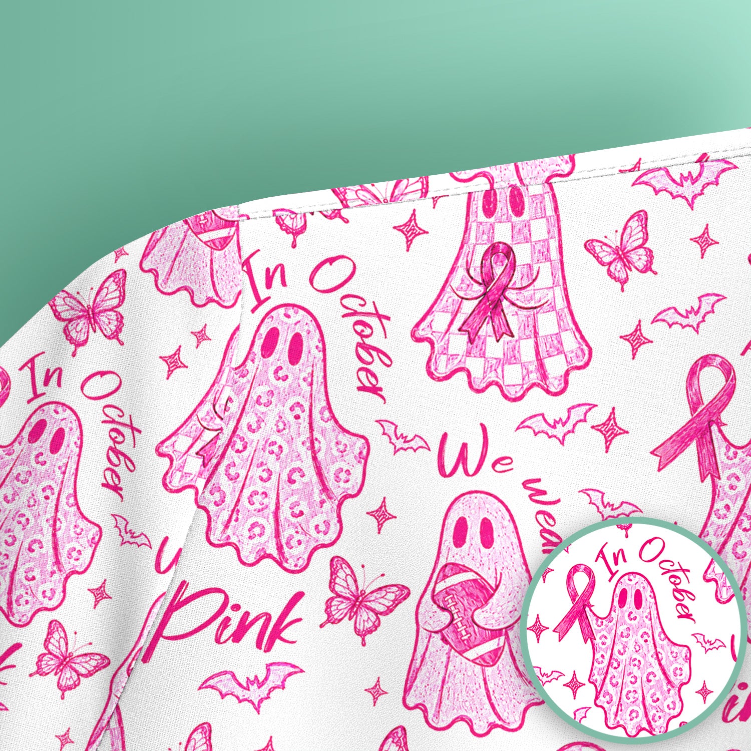 Spooky Pink Ribbon Ghost Scrub Top, Comfortable Scrubs for Nurses