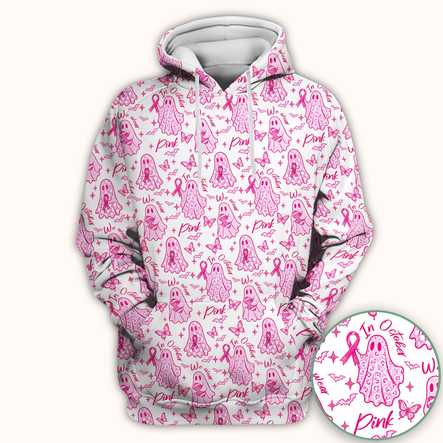 Spooky Pink Ribbon Ghost Scrub Top, Comfortable Scrubs for Nurses