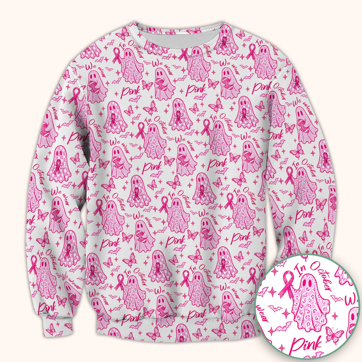 Spooky Pink Ribbon Ghost Scrub Top, Comfortable Scrubs for Nurses