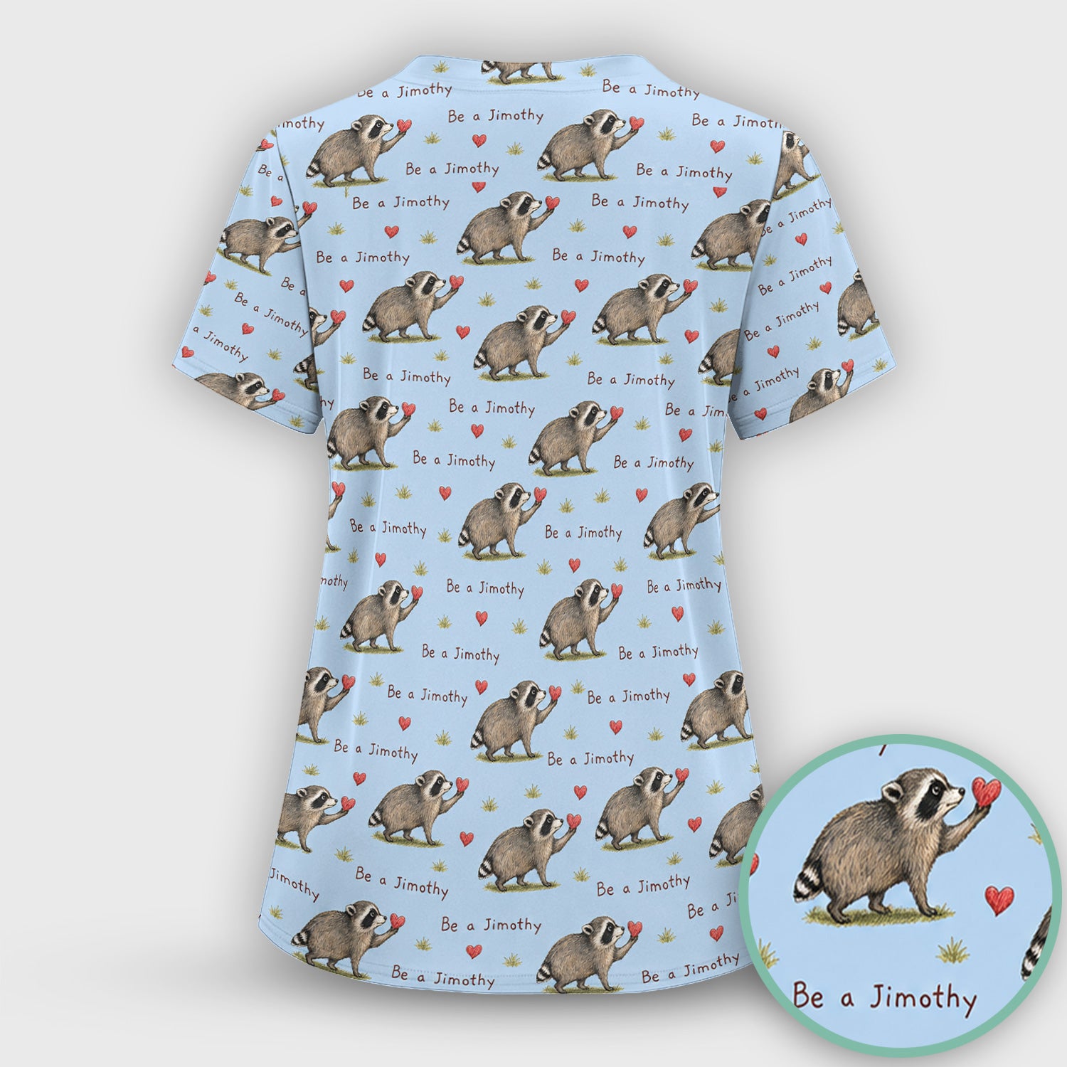 Cute Be A Jimothy Raccoon Hearts Scrub Set, Scrub Pants and V Neck Top