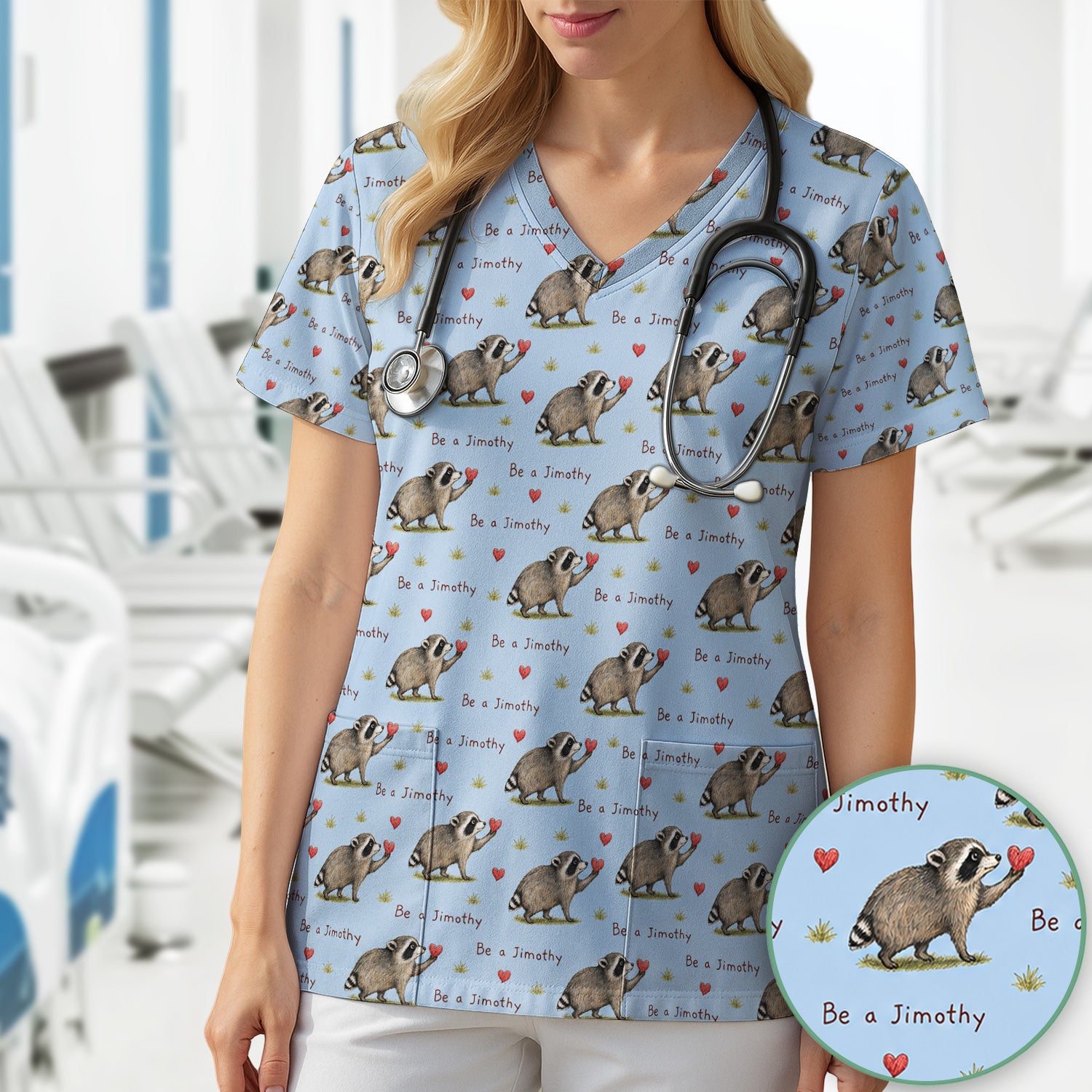 Cute Be A Jimothy Raccoon Hearts Scrub Top, Comfortable Scrubs for Nurses