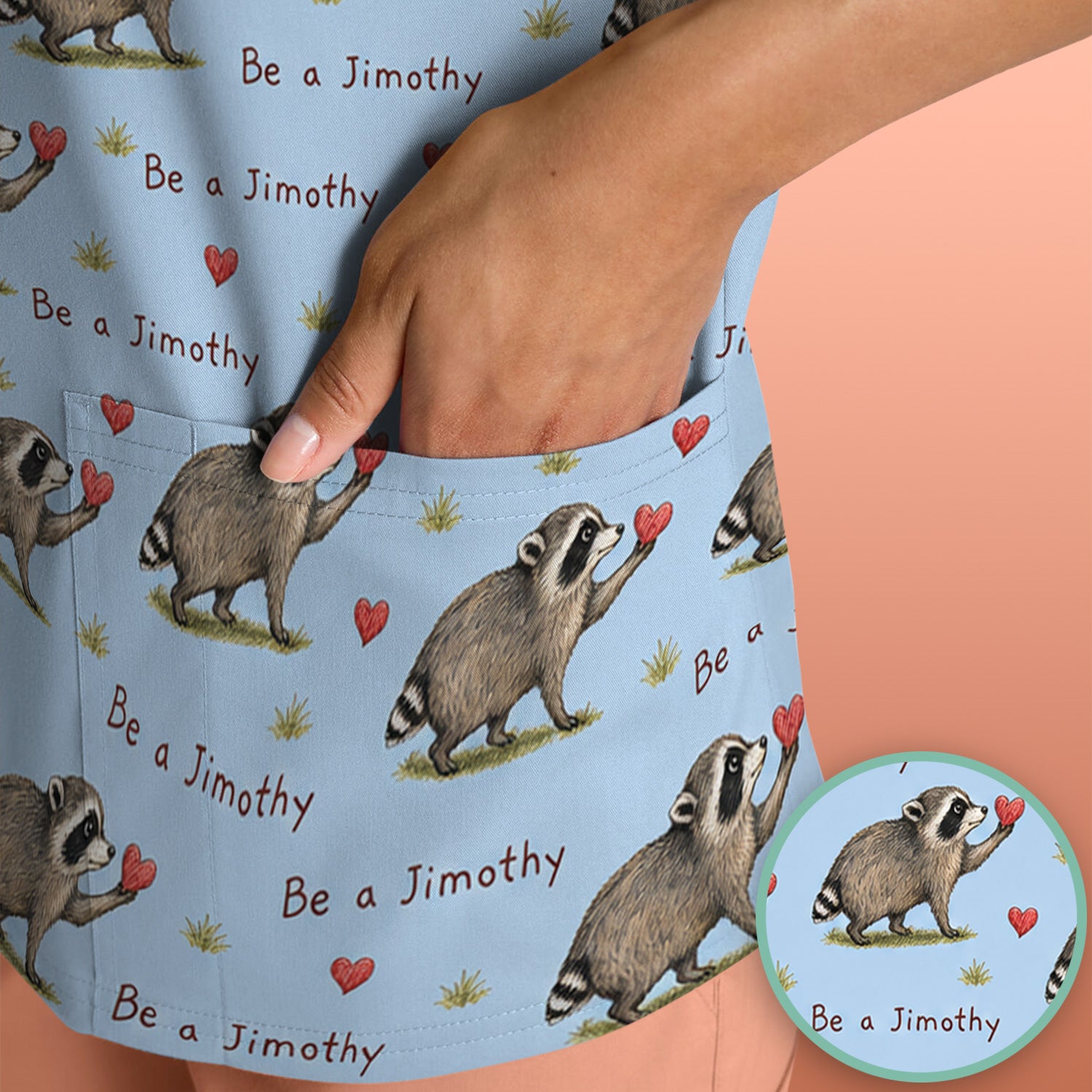 Cute Be A Jimothy Raccoon Hearts Scrub Top, Comfortable Scrubs for Nurses