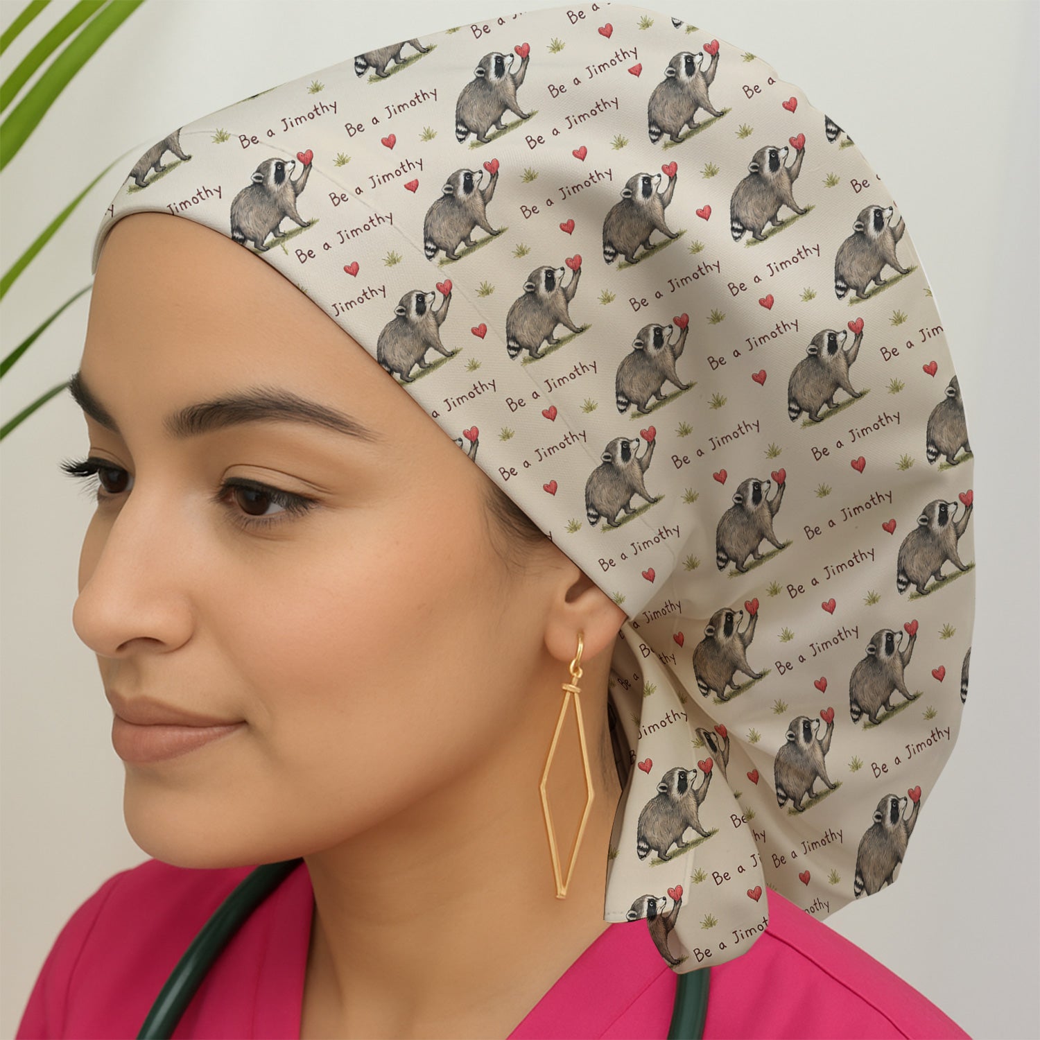 Cute Be A Jimothy Raccoon Hearts Scrub Cap, Surgical Caps for Doctors