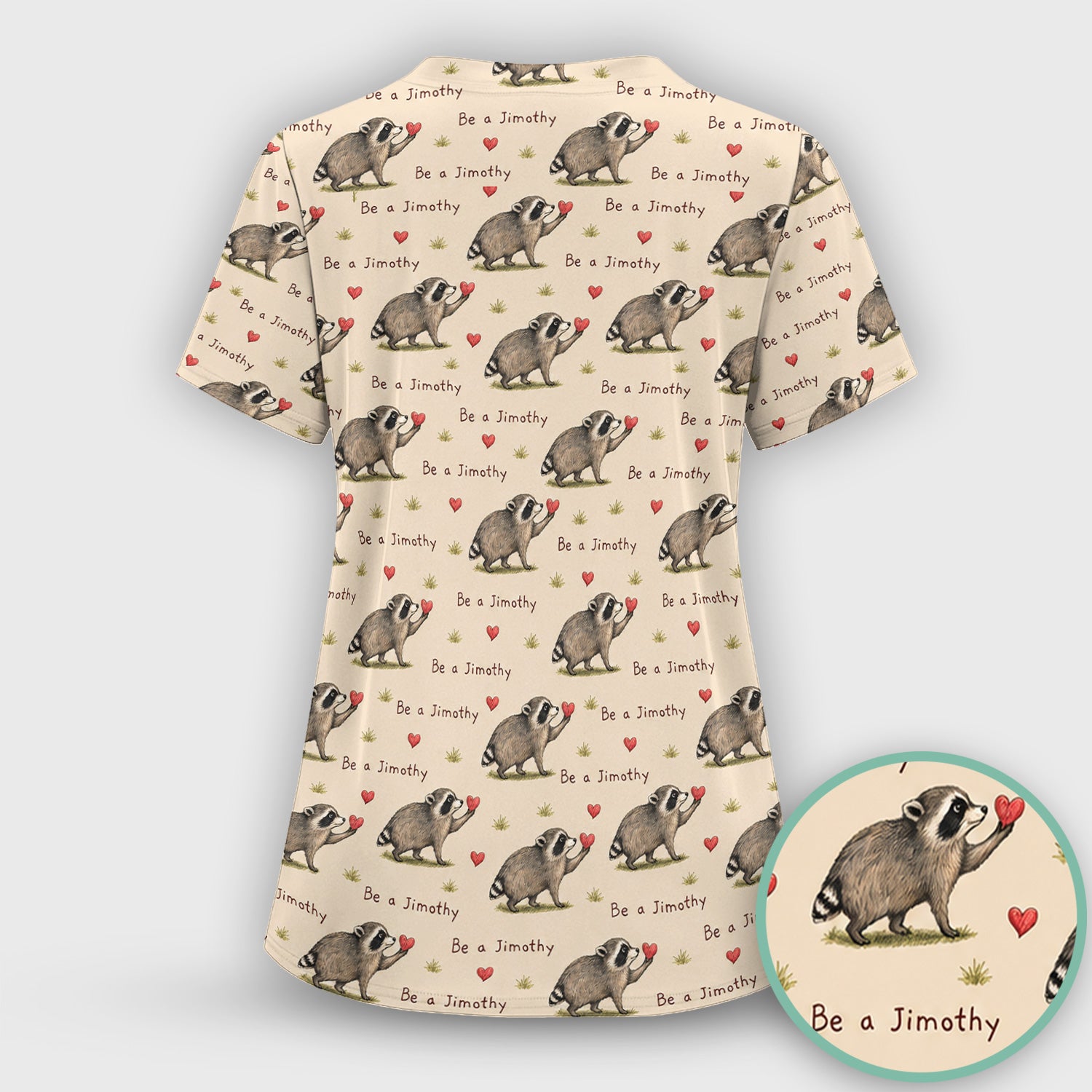 Cute Be A Jimothy Raccoon Hearts Scrub Set, Scrub Pants and V Neck Top