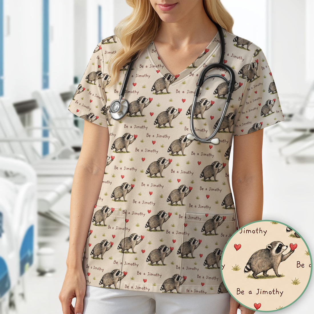 Cute Be A Jimothy Raccoon Hearts Scrub Top, Comfortable Scrubs for Nurses
