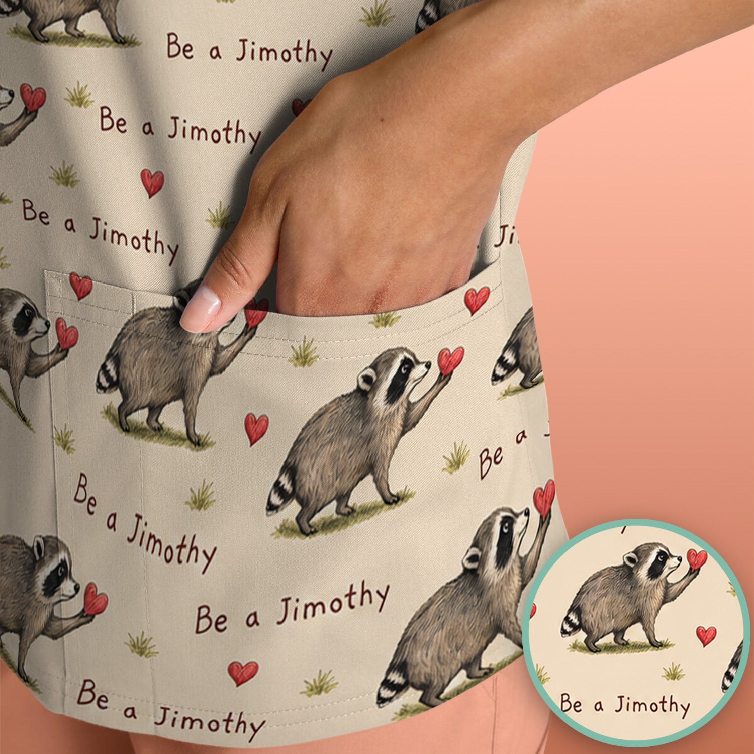 Cute Be A Jimothy Raccoon Hearts Scrub Top, Comfortable Scrubs for Nurses