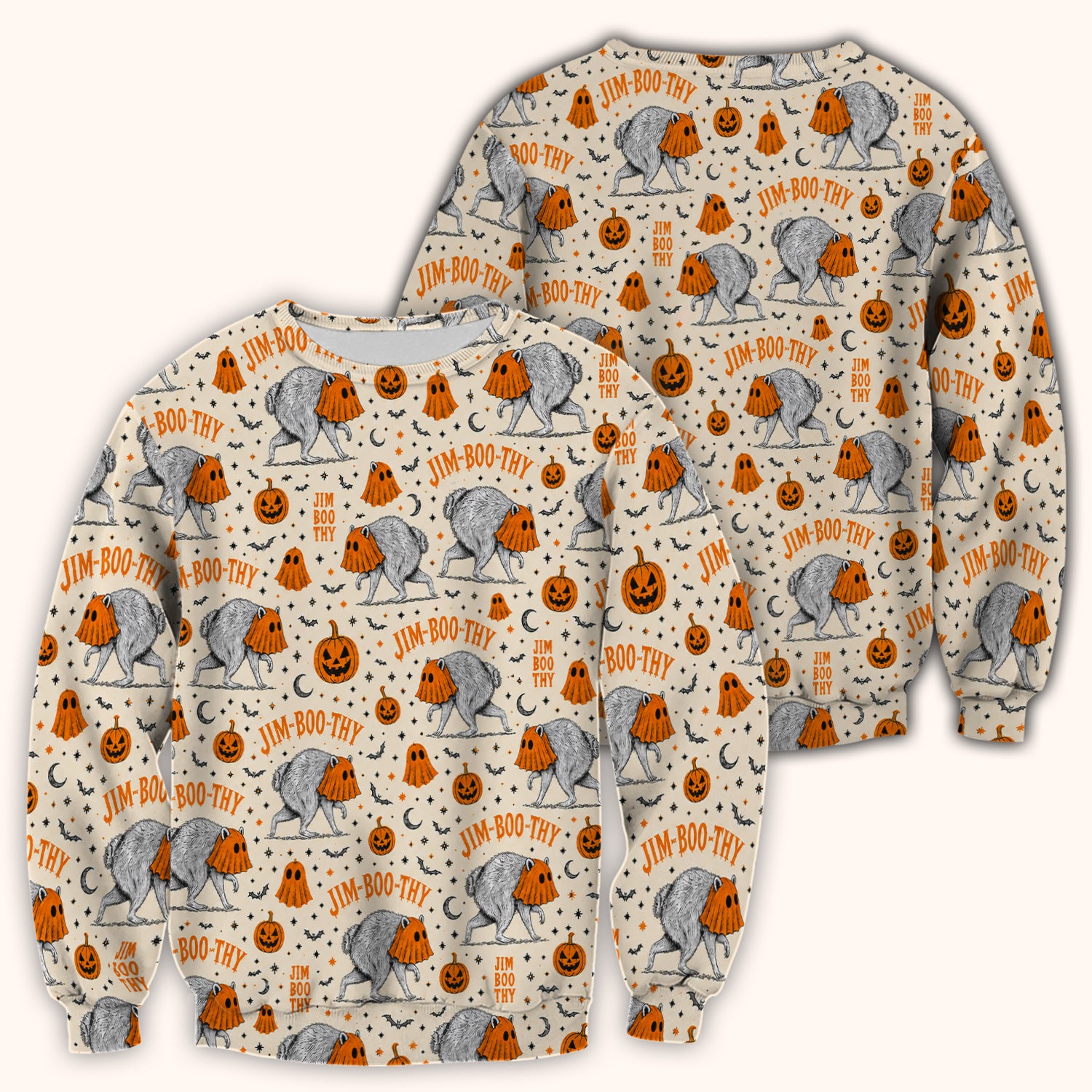 Funny Halloween Ghost Jimothy Pattern Scrub Top, Comfortable Scrubs for Nurses