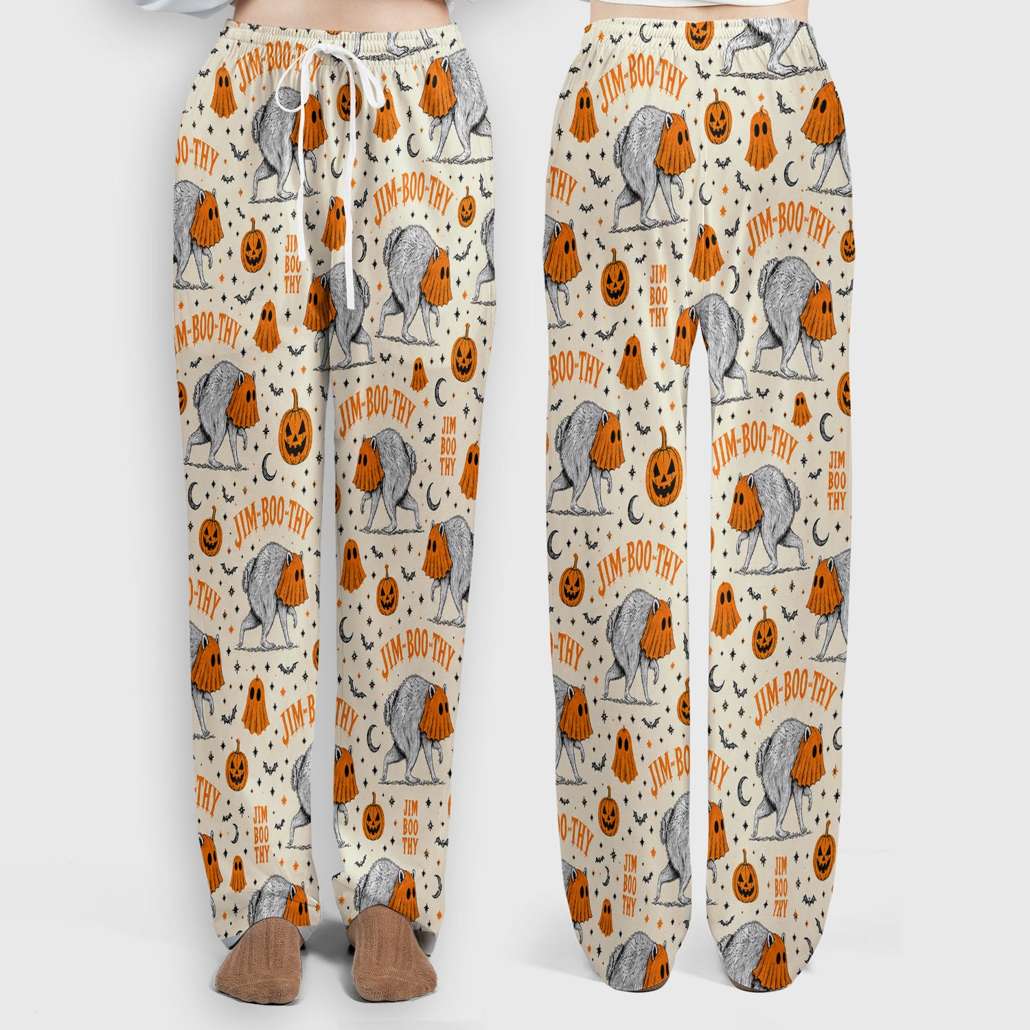 Funny Halloween Ghost Jimothy Pattern Scrub Set, Scrub Pants and V Neck Top
