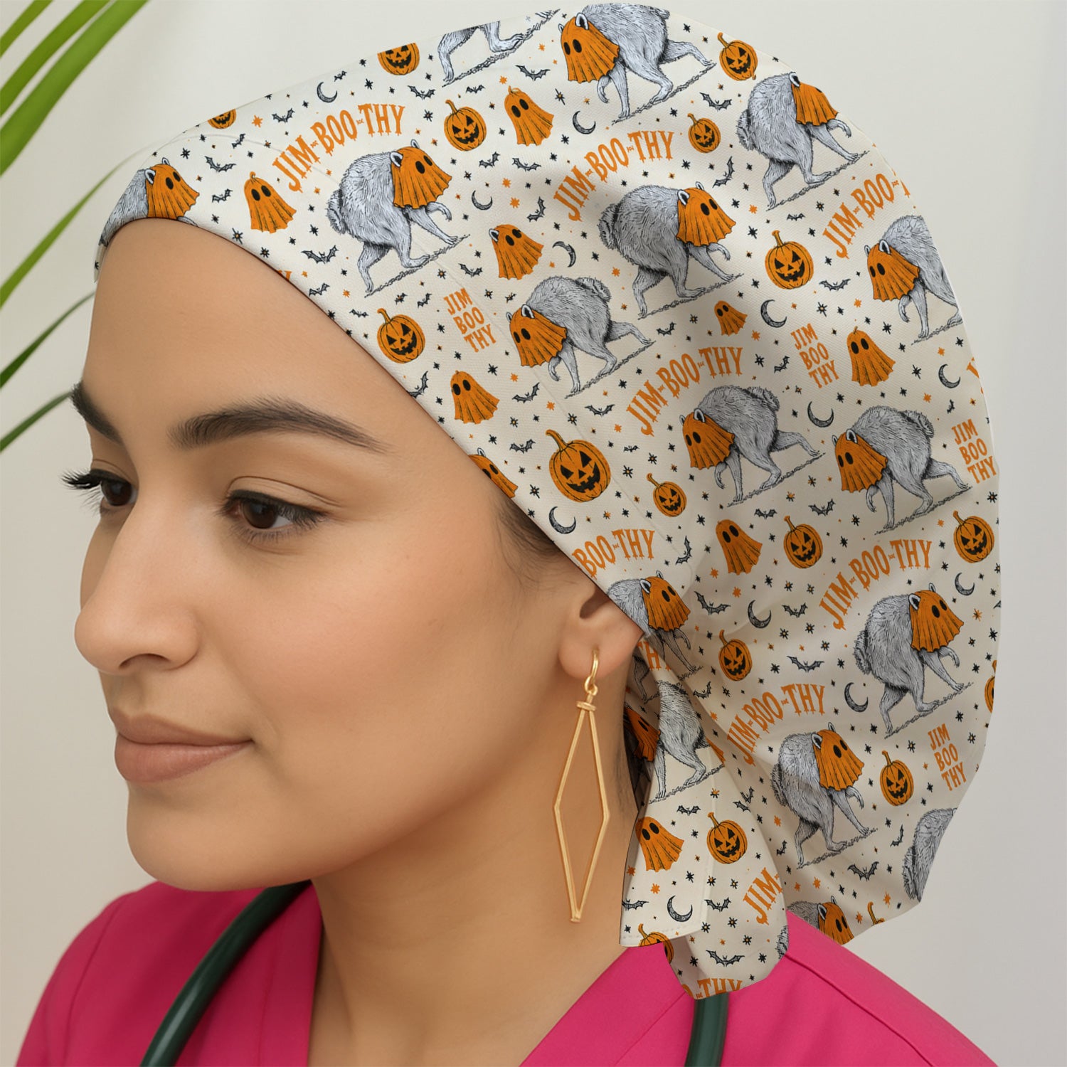 Funny Halloween Ghost Jimothy Pattern Scrub Cap, Surgical Caps for Doctors