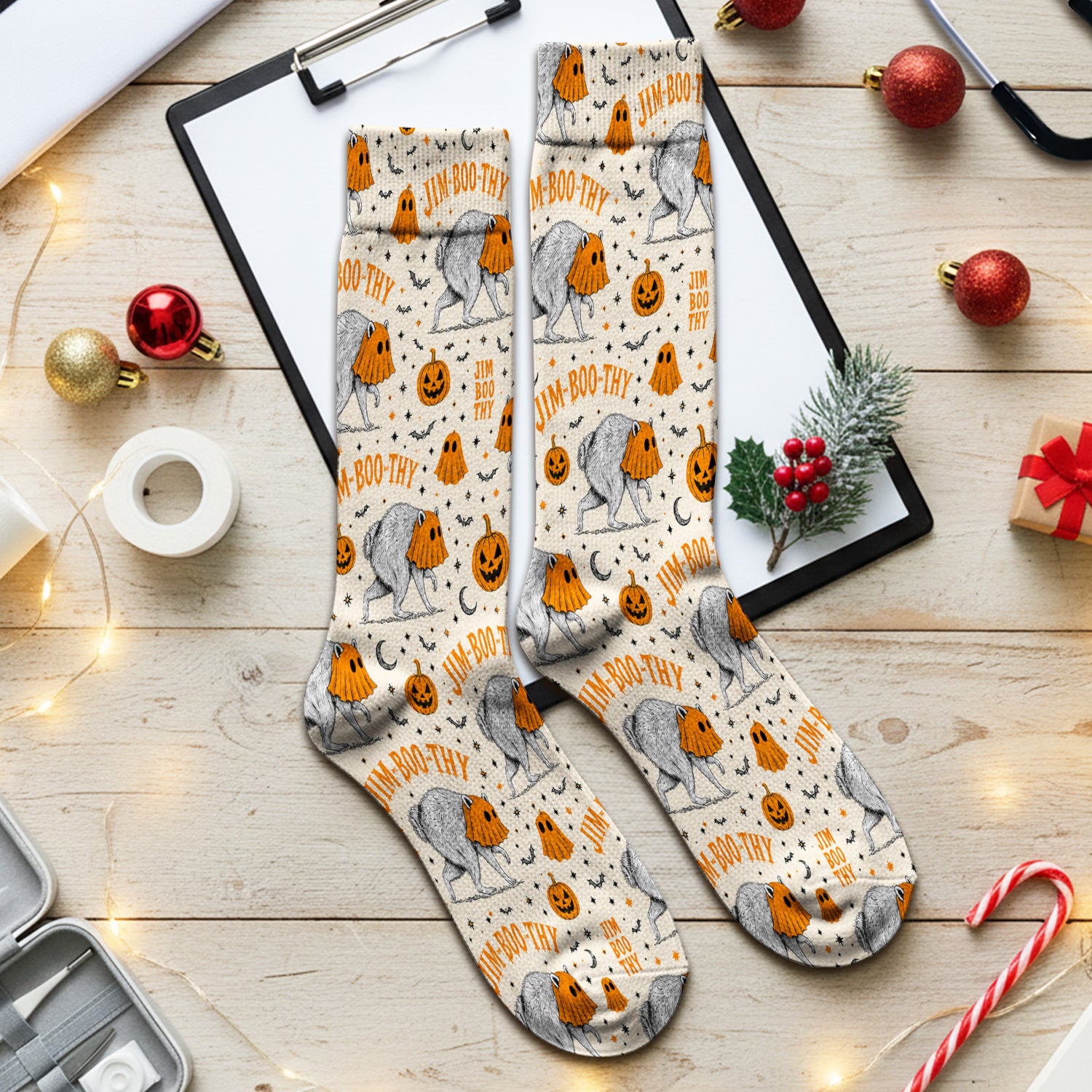 Funny Halloween Ghost Jimothy Pattern Socks, Adult Socks for Men and Women