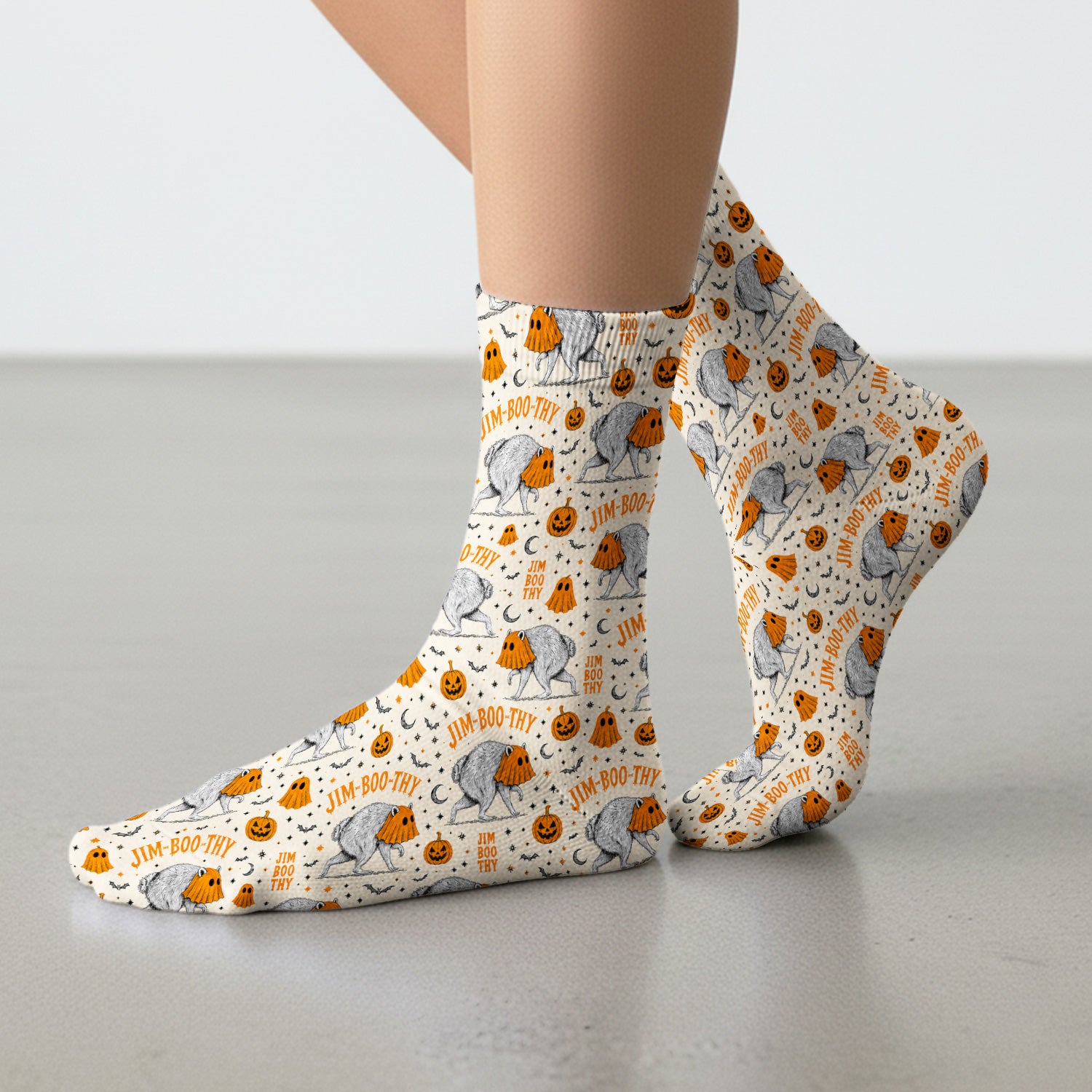 Funny Halloween Ghost Jimothy Pattern Socks, Adult Socks for Men and Women