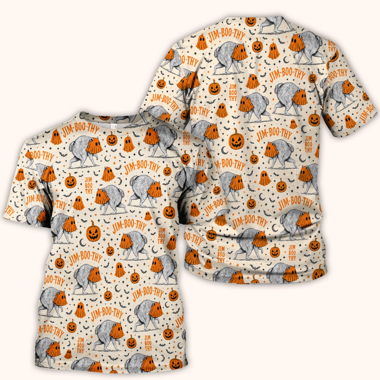 Funny Halloween Ghost Jimothy Pattern Scrub Top, Comfortable Scrubs for Nurses